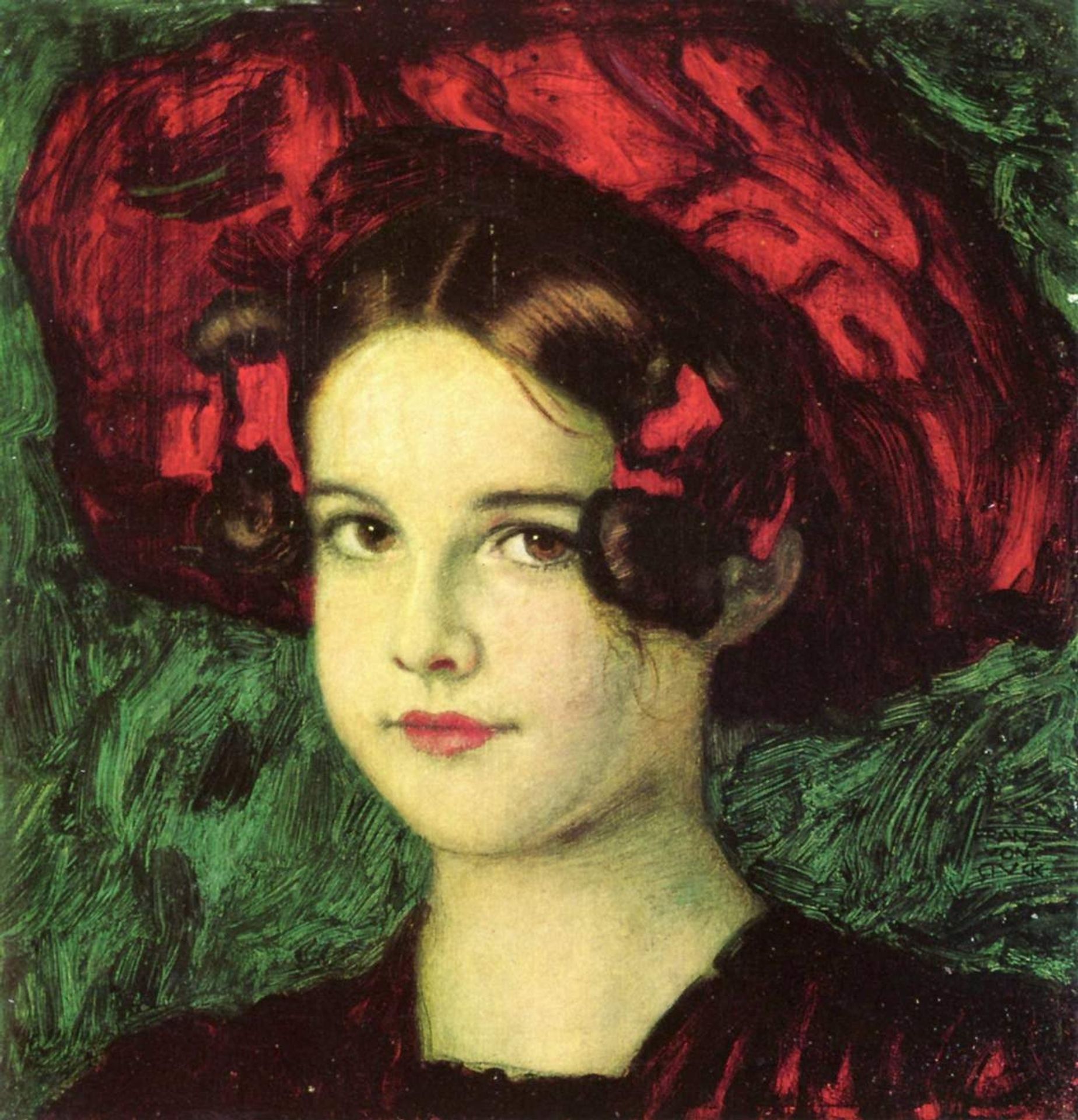 Mary with a red hat by Franz von Stuck