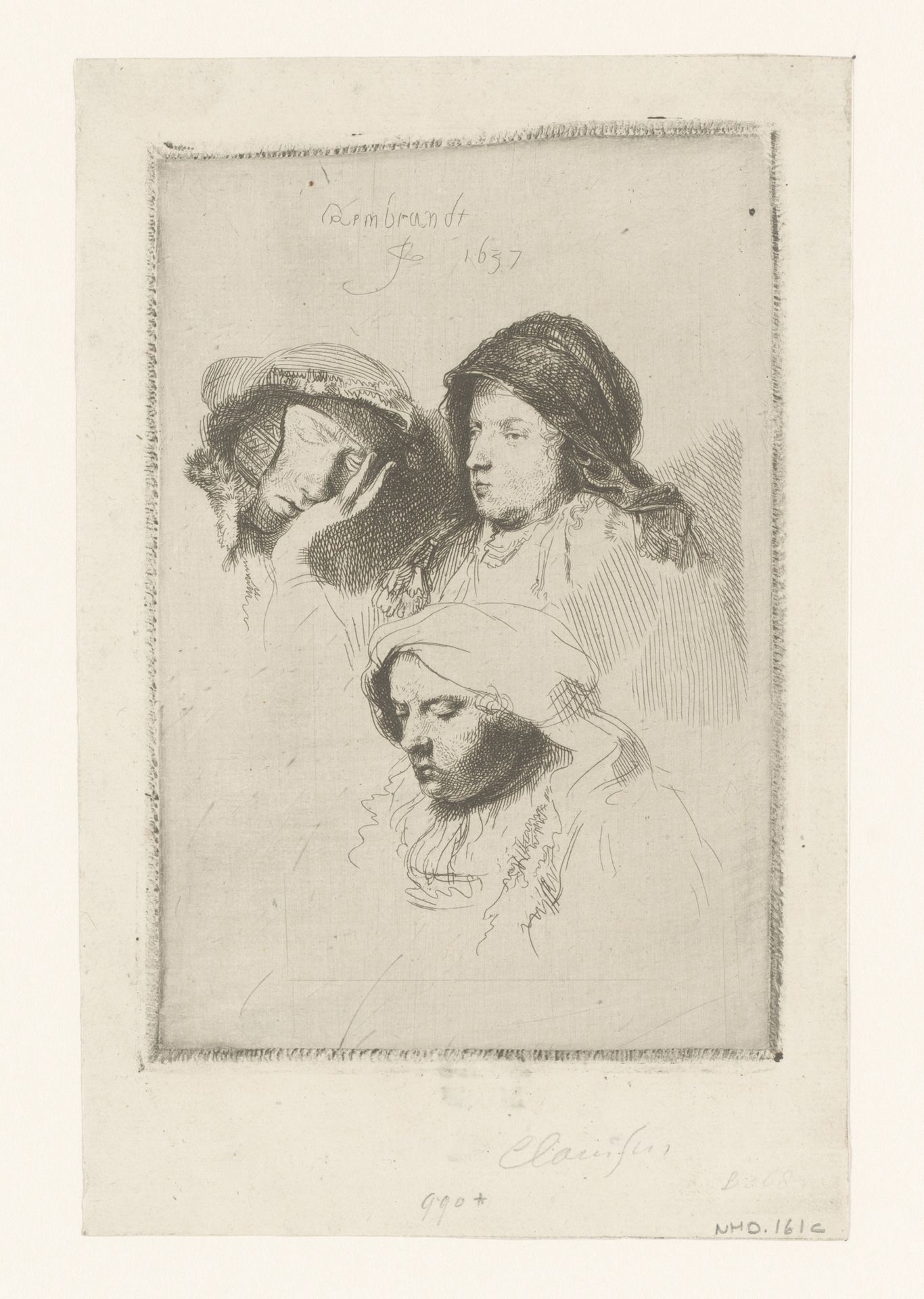 Three heads of women: one asleep by Ignace-Joseph de Claussin