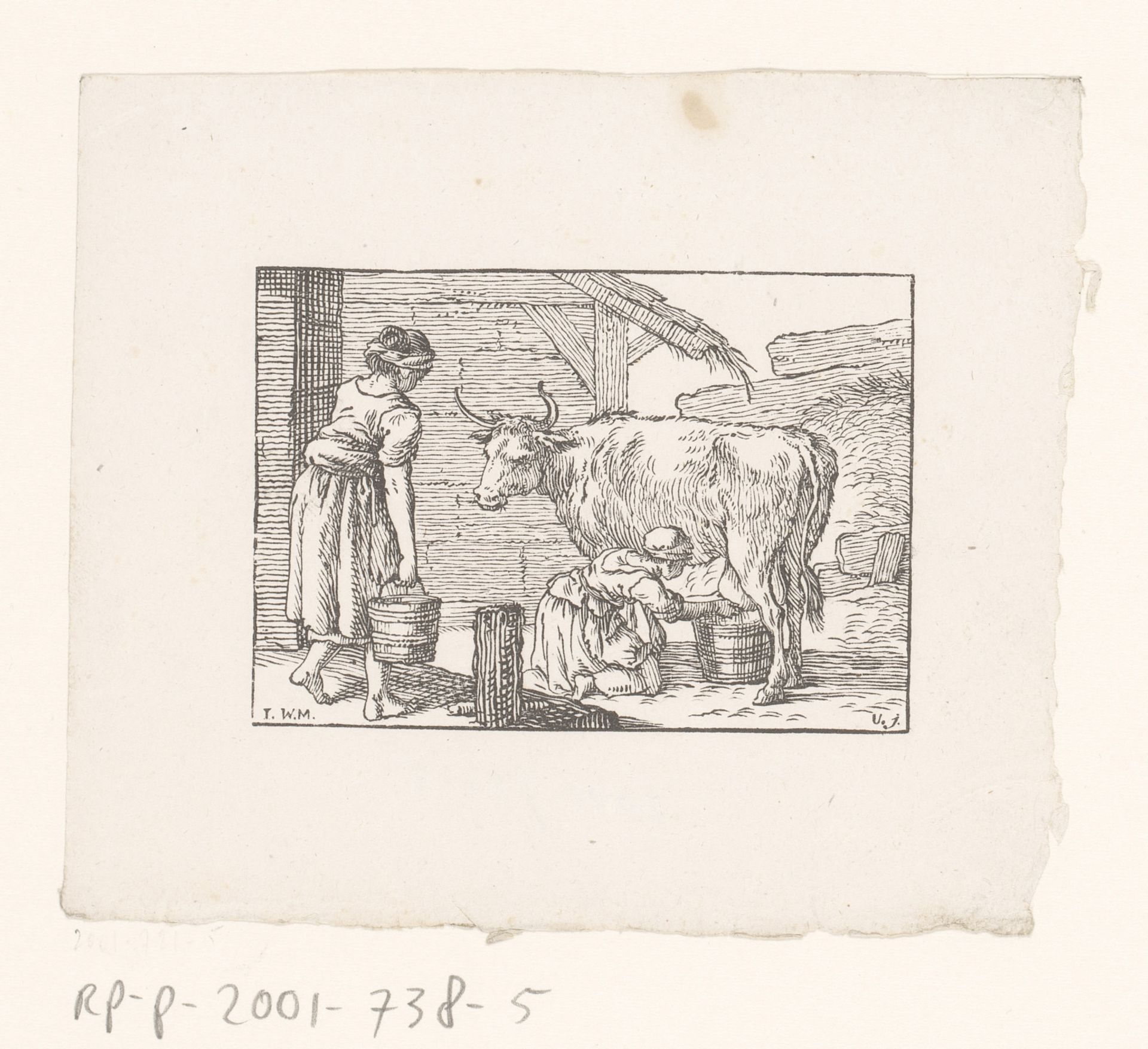 Koe wordt gemolken by Johann Friedrich Gottlieb Unger