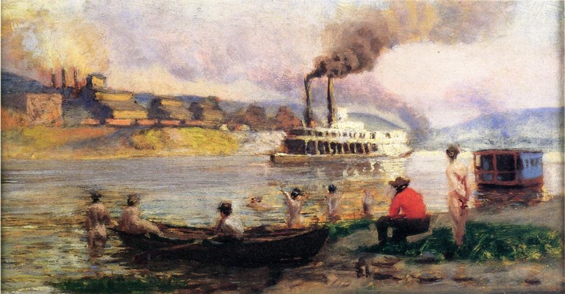 The Visit of the Beggar and her Child Steamboat on the Ohio by Thomas Pollock Anshutz