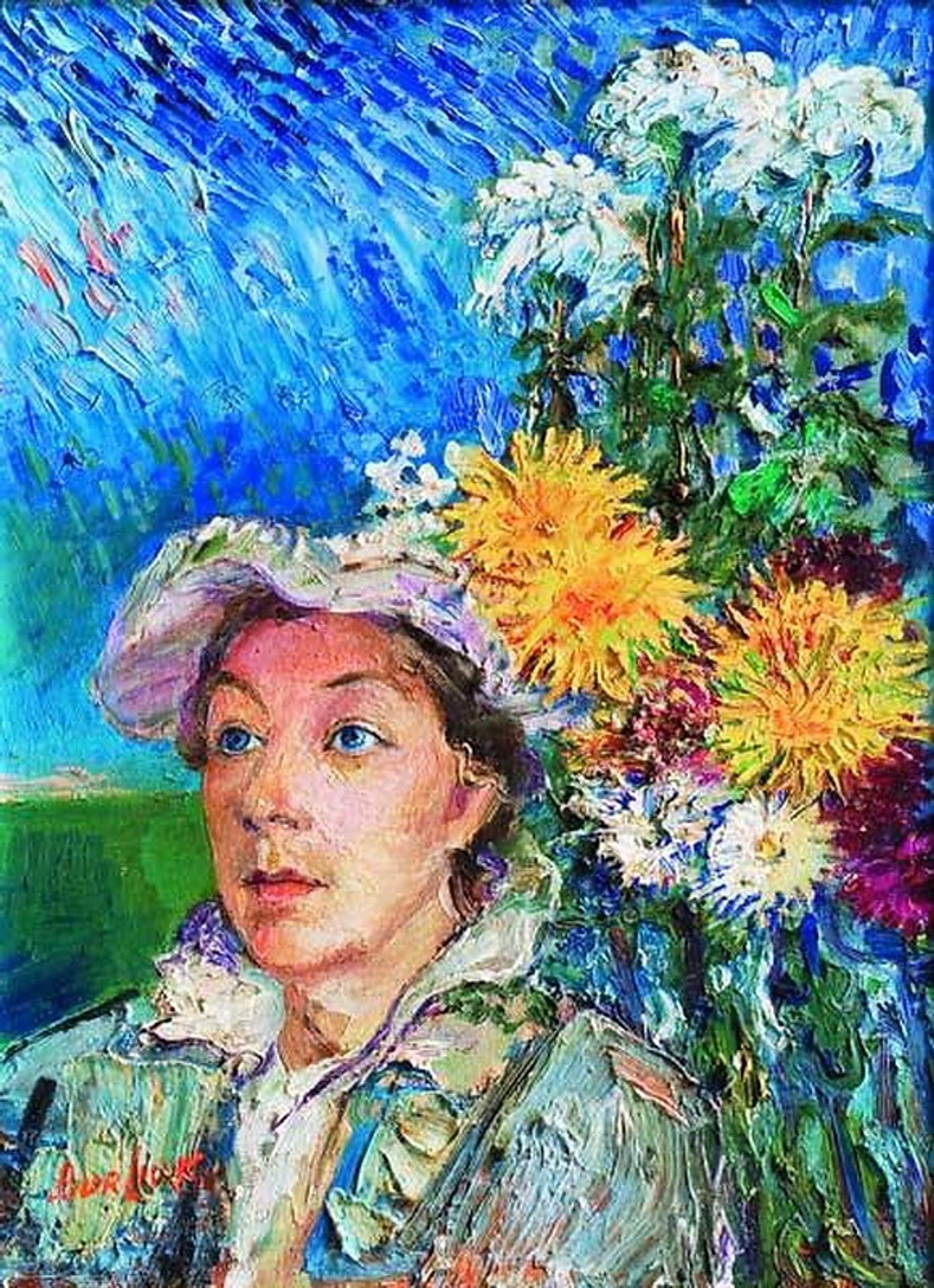Marusia with flowers by David Burliuk