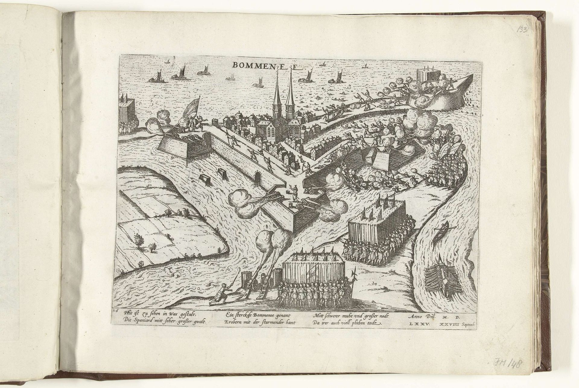 Bommenede ingenomen door de Spanjaarden, 1575 by Frans Hogenberg