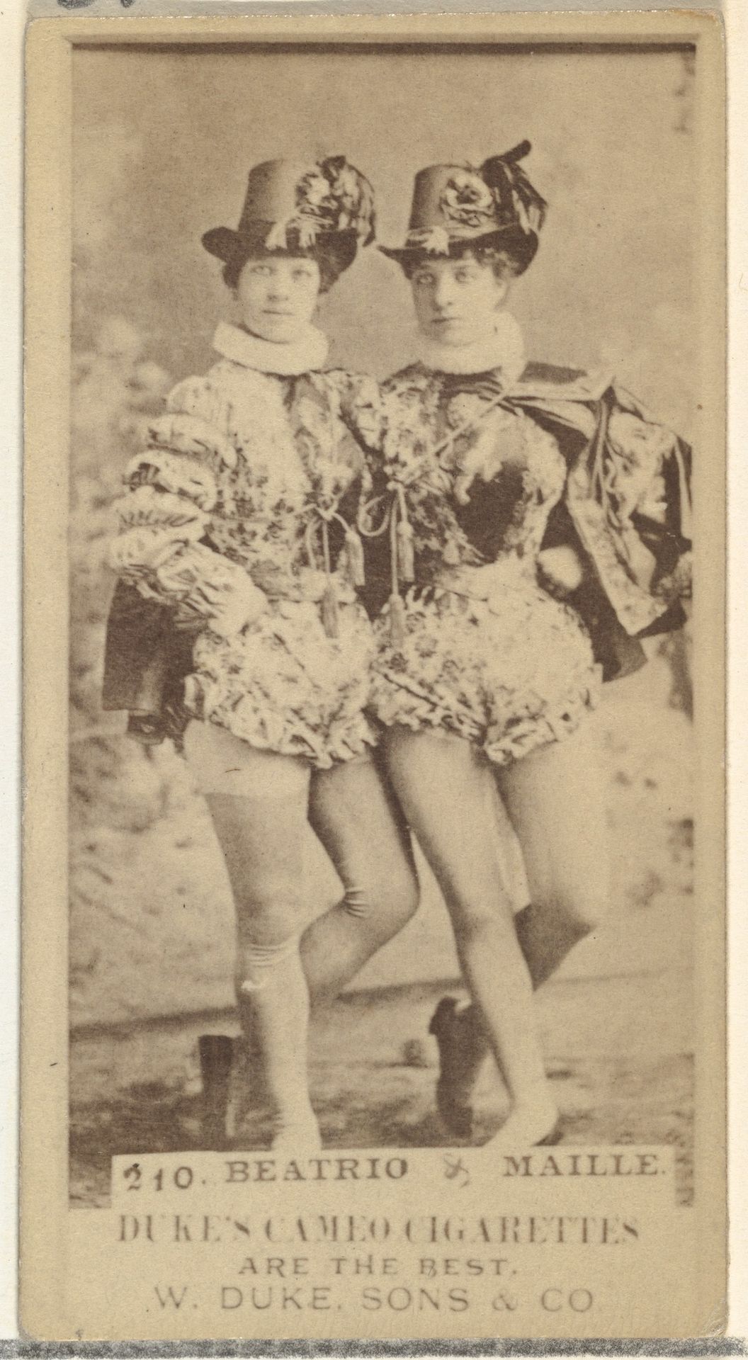 Card Number 210, Miss Beatrio and Miss Maille, from the Actors and Actresses series (N145-5) issued by Duke Sons & Co. to promote Cameo Cigarettes by W. Duke, Sons & Co.