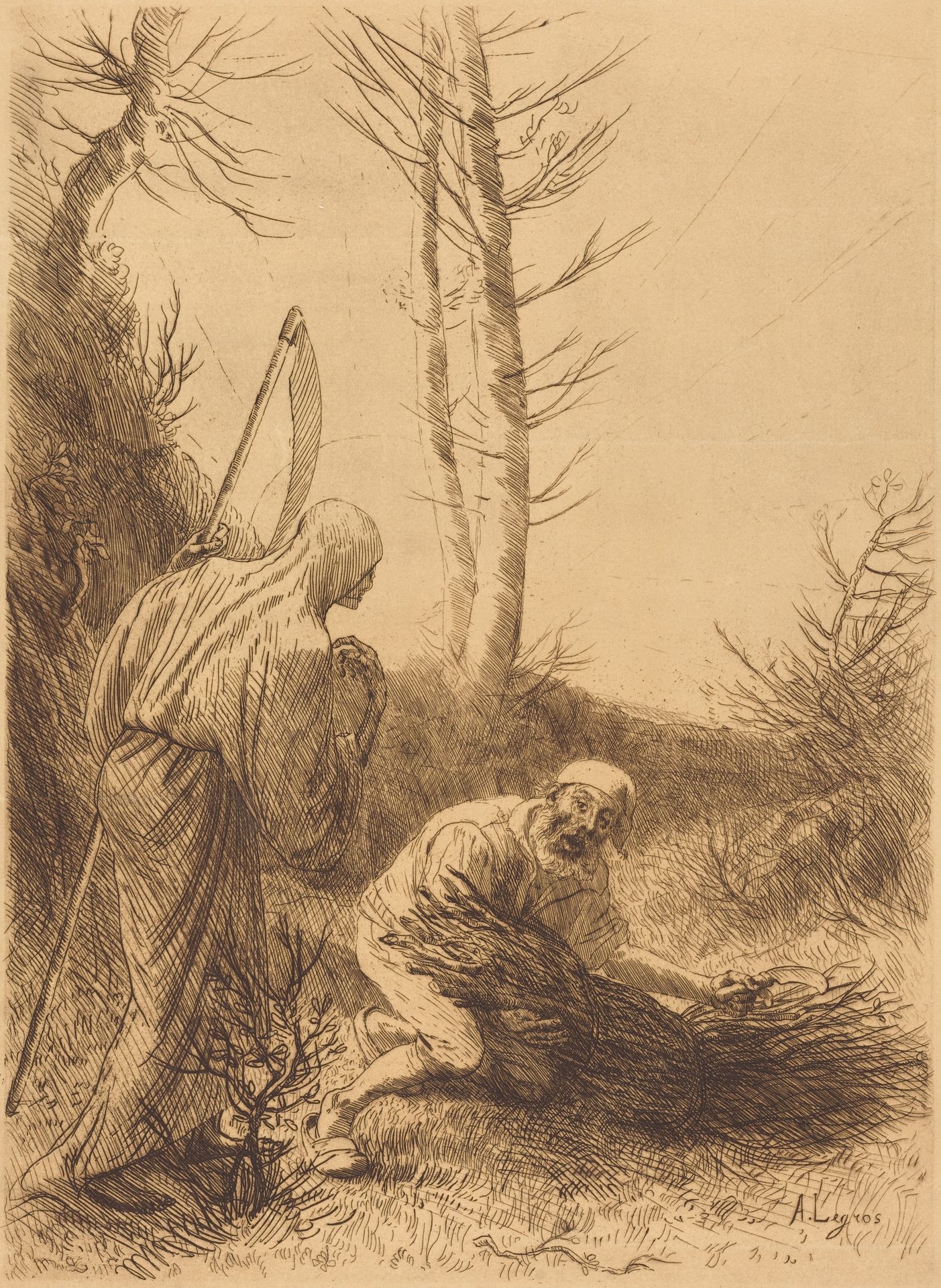 Death and the Woodcutter, 2nd plate (Le mort et le bucheron) by Alphonse Legros