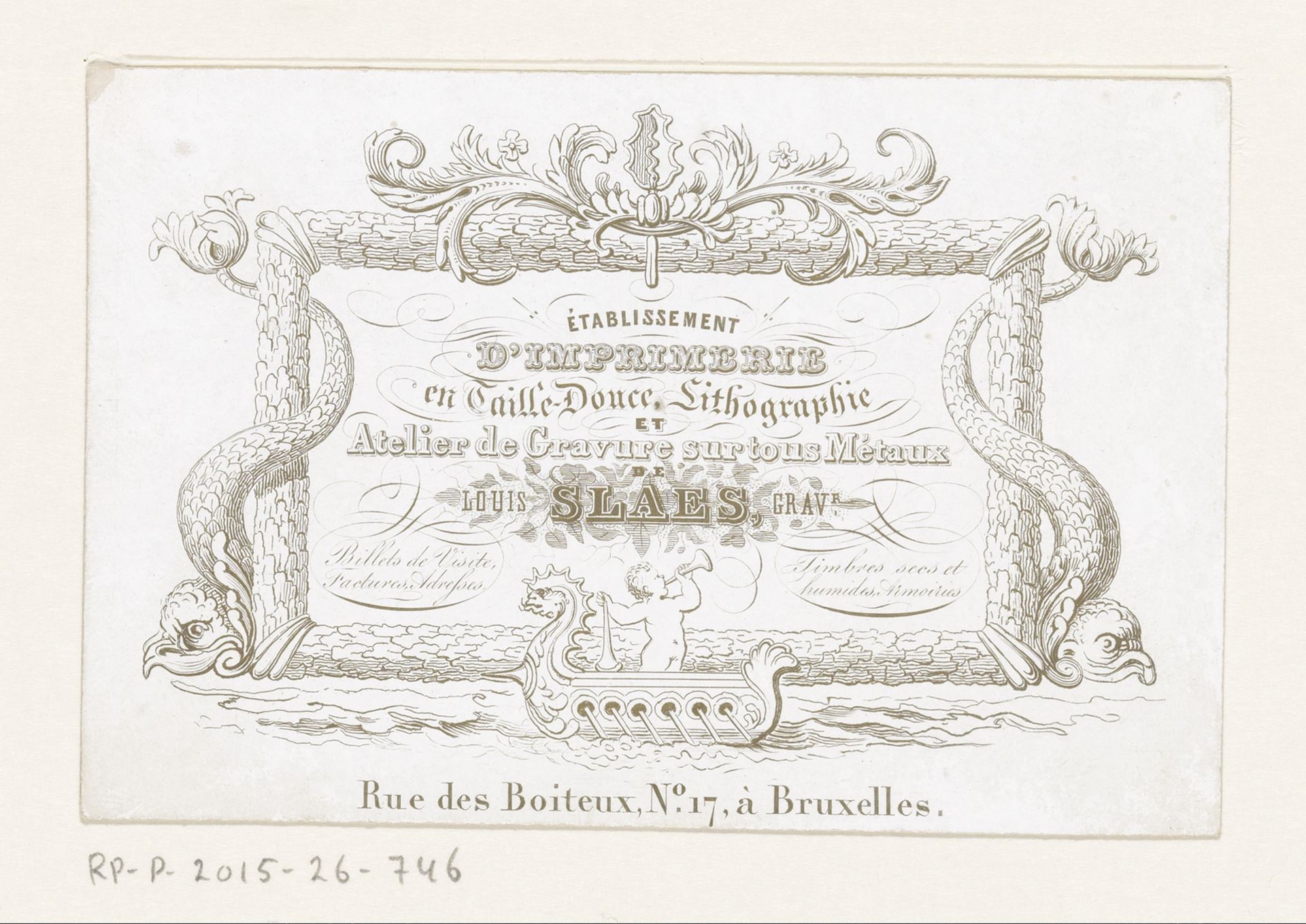 Visitekaartje van drukker Louis Slaes te Brussel by Louis Slaes