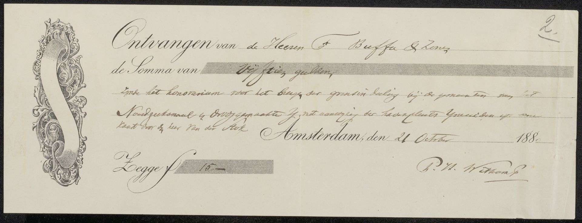 Kwitantie voor Pieter Harmen Witkamp by Frans Buffa en Zonen