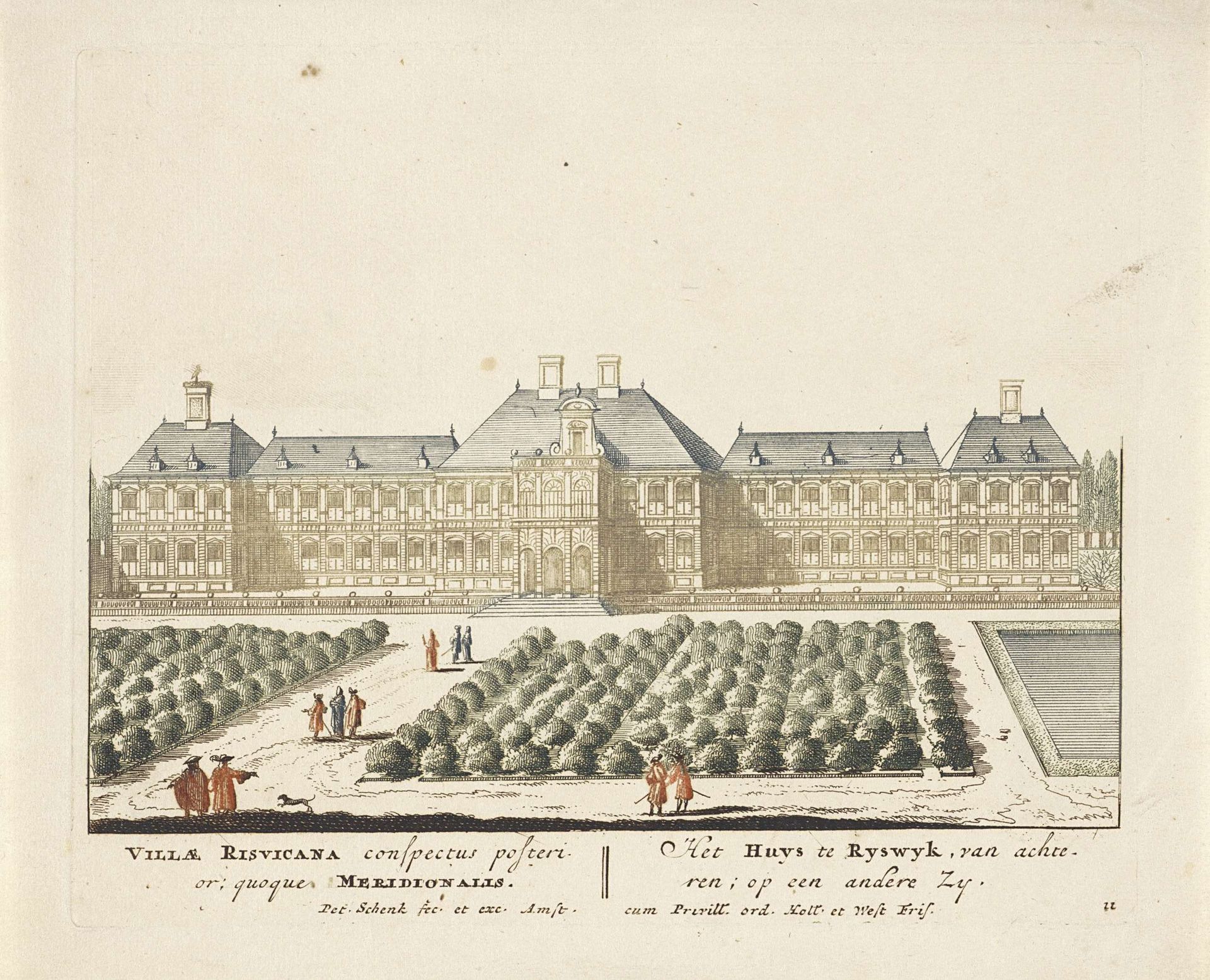 Gezicht op de achterzijde en de tuin van Huis ter Nieuburch te Rijswijk by Pieter Schenk