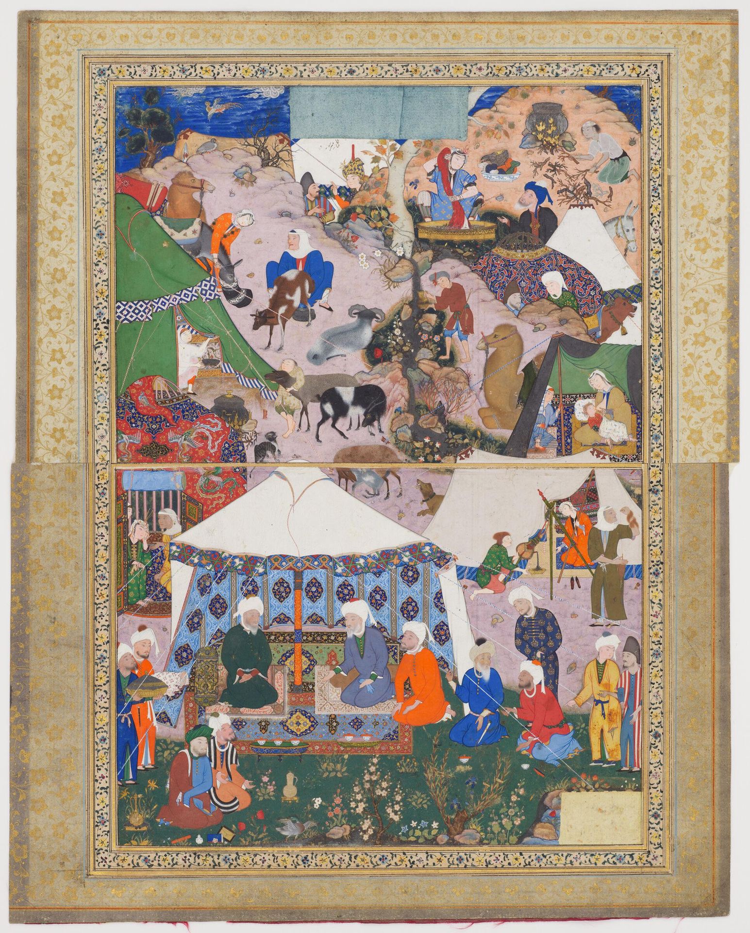 Nomadic Encampment, probably a folio from a manuscript of Layla va Majnun by Jami by Attributed to Mir Sayyid âAli
