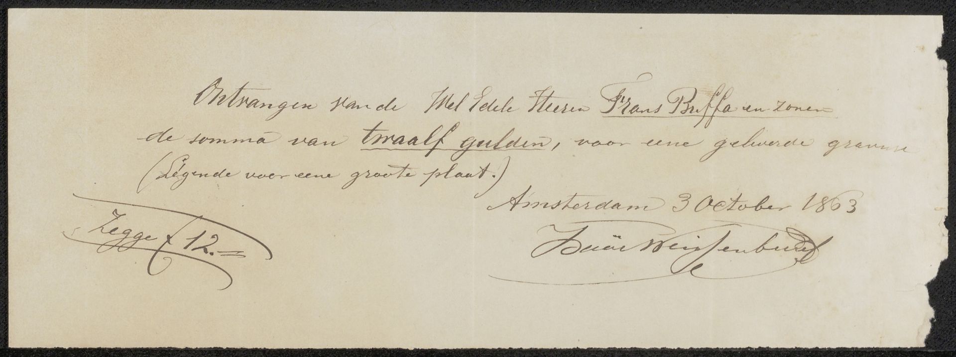 Kwitantie voor Isaac Weissenbruch by Frans Buffa en Zonen