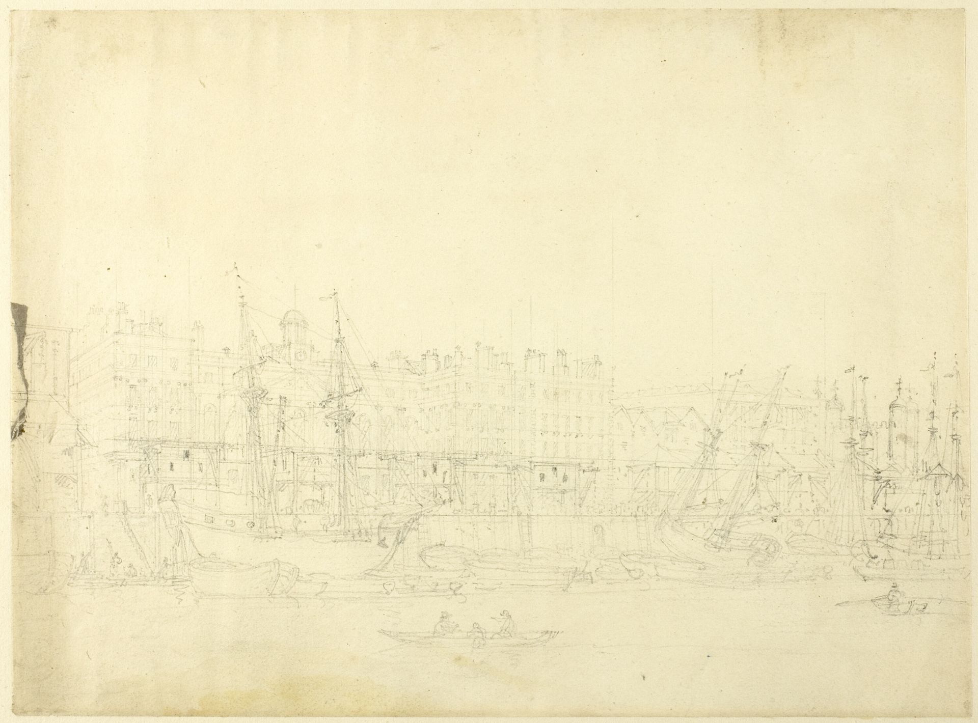 Study for Custom House, from the River Thames, from Microcosm of London by Augustus Charles Pugin