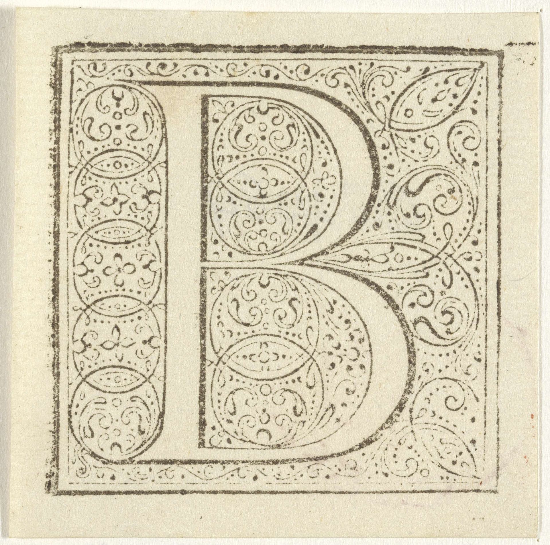 Letter B in een geornamenteerde omlijsting by Anonymous