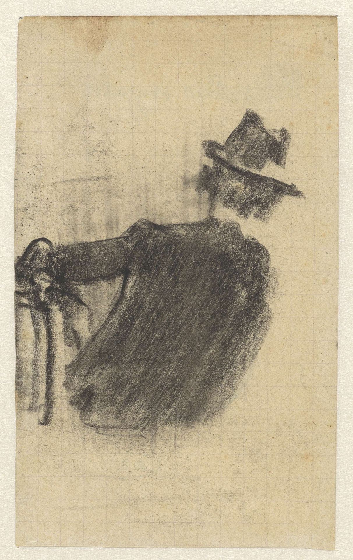 Zittende man met hoed, op de rug gezien by Jac van Looij