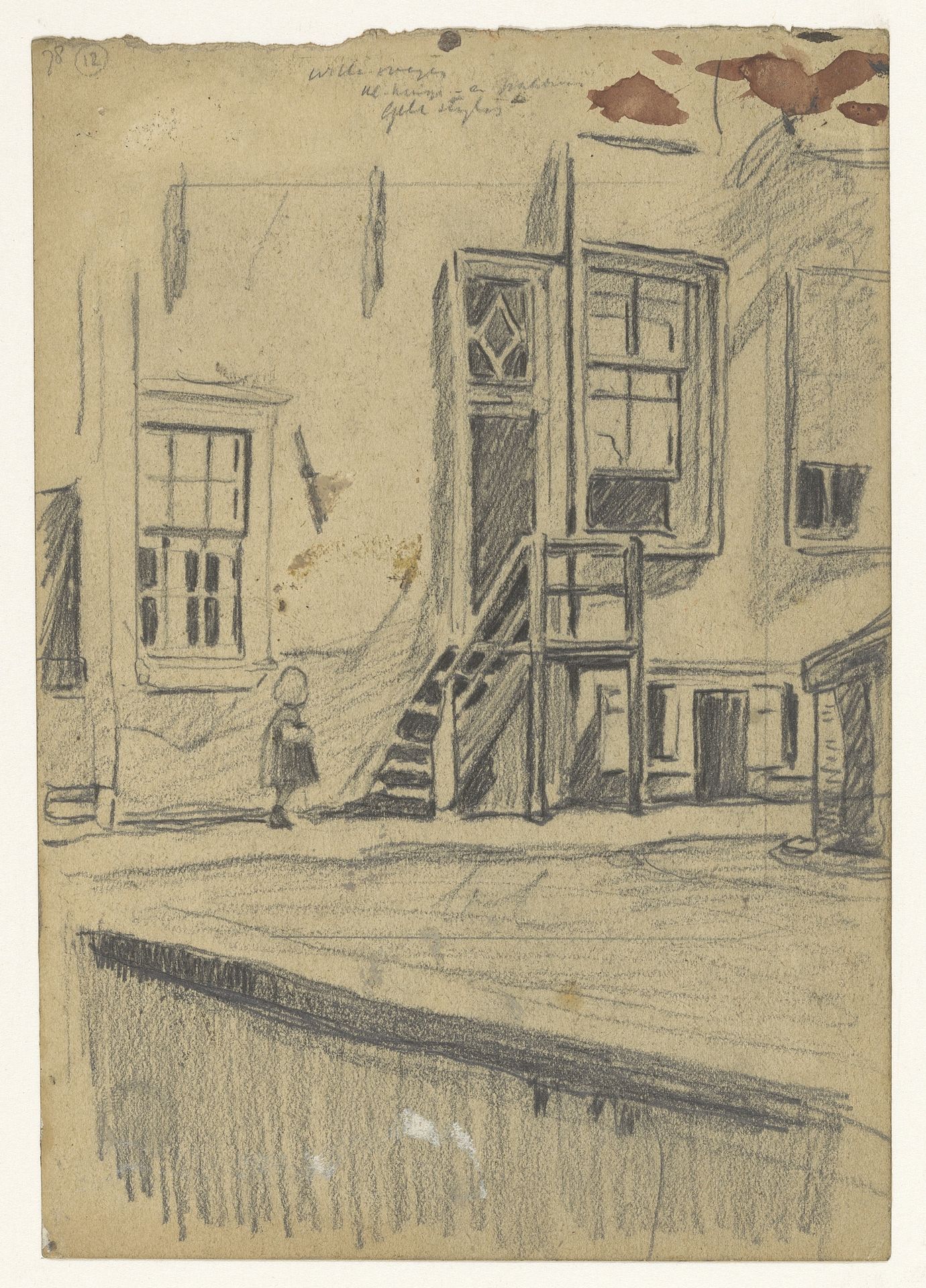 Meisje bij houten trap, kademuur by Willem Witsen