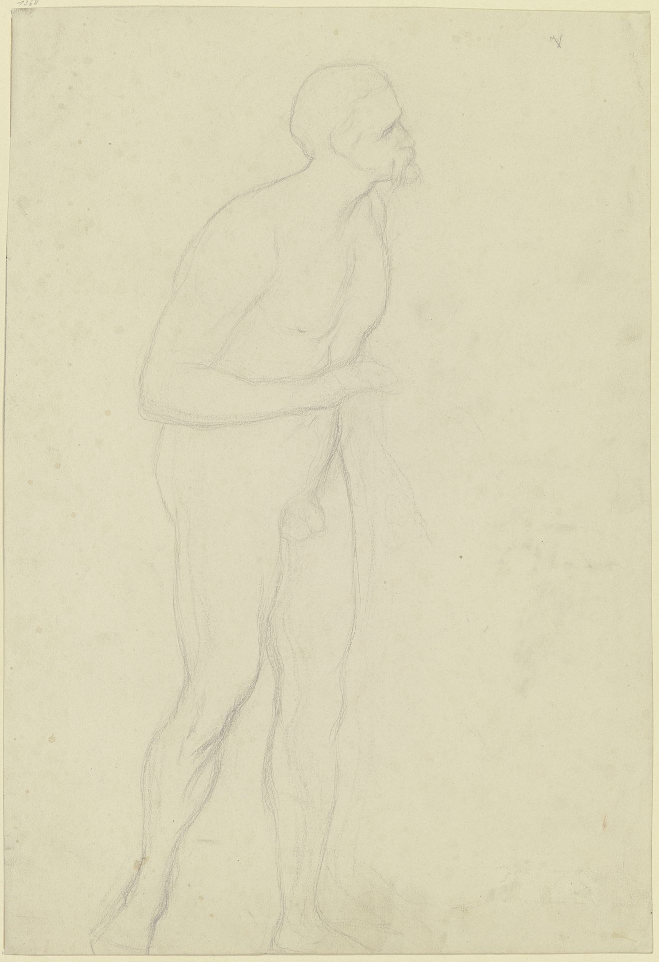 Stehender männlicher Akt nach rechts, die Linke zur Rede erhoben (_) by Victor Müller