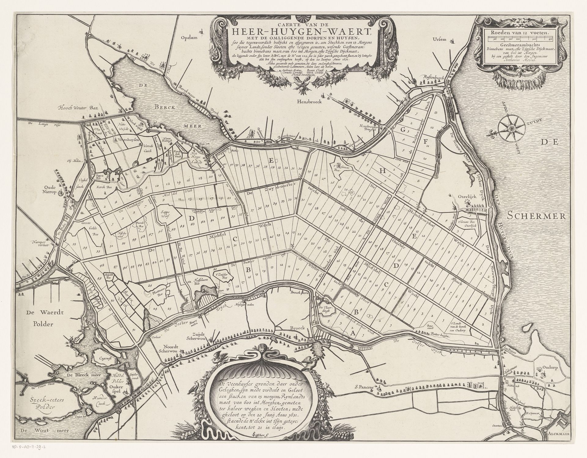 Kaart van de verlote kavels in de Heerhugowaard, 1631 by Anonymous