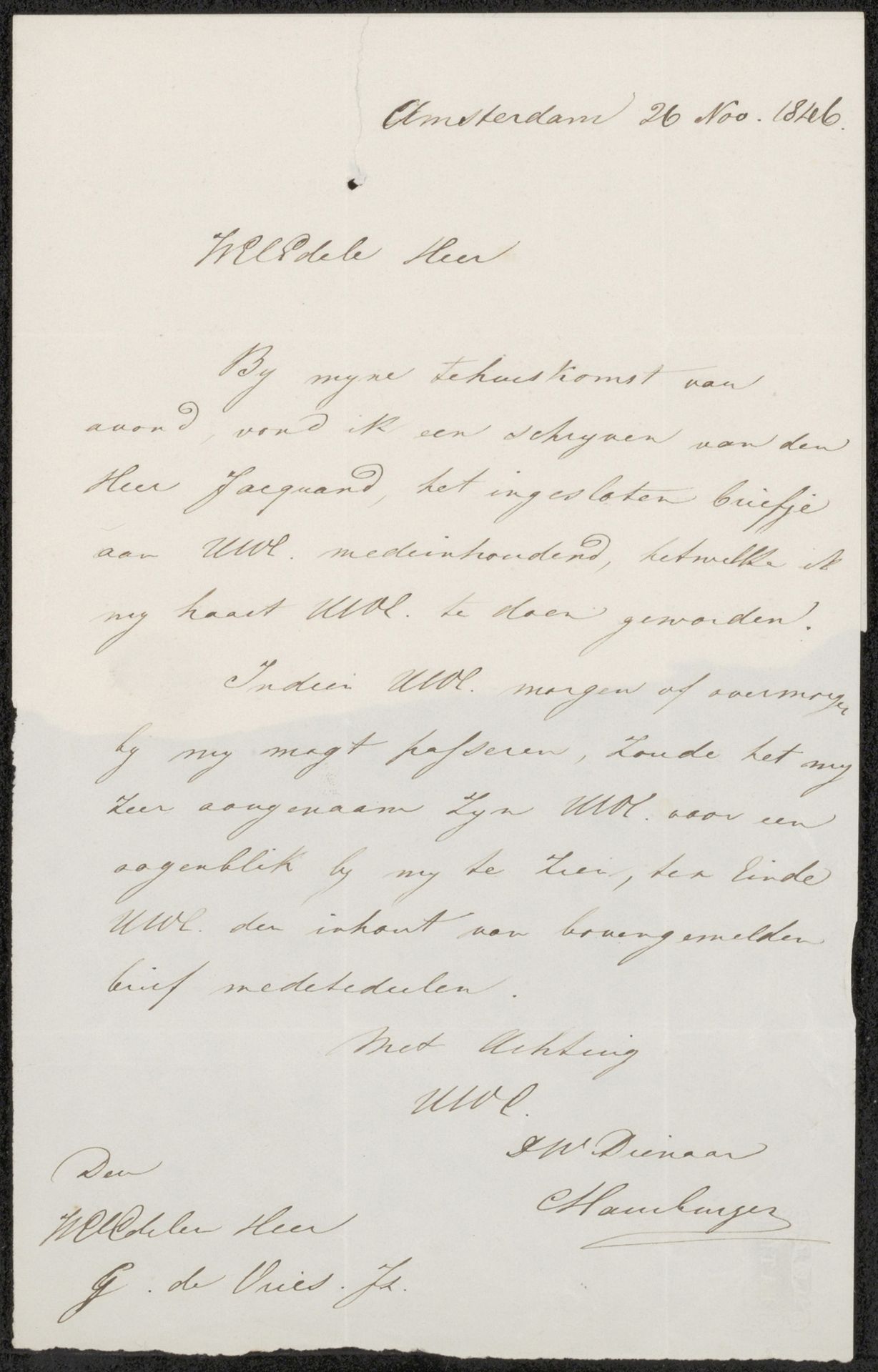 Brief aan G. de Vries Jz. by Coenraad Hamburger
