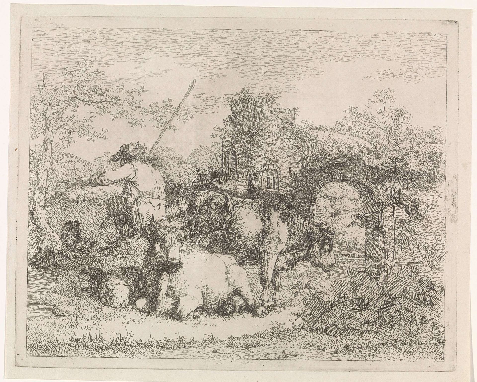 Herder met zijn kudde by Barend Hendrik Thier