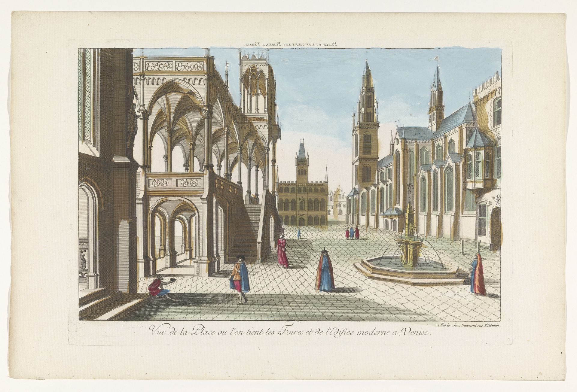 Gezicht op een plein met een fontein te Venetië by Jean-François Daumont
