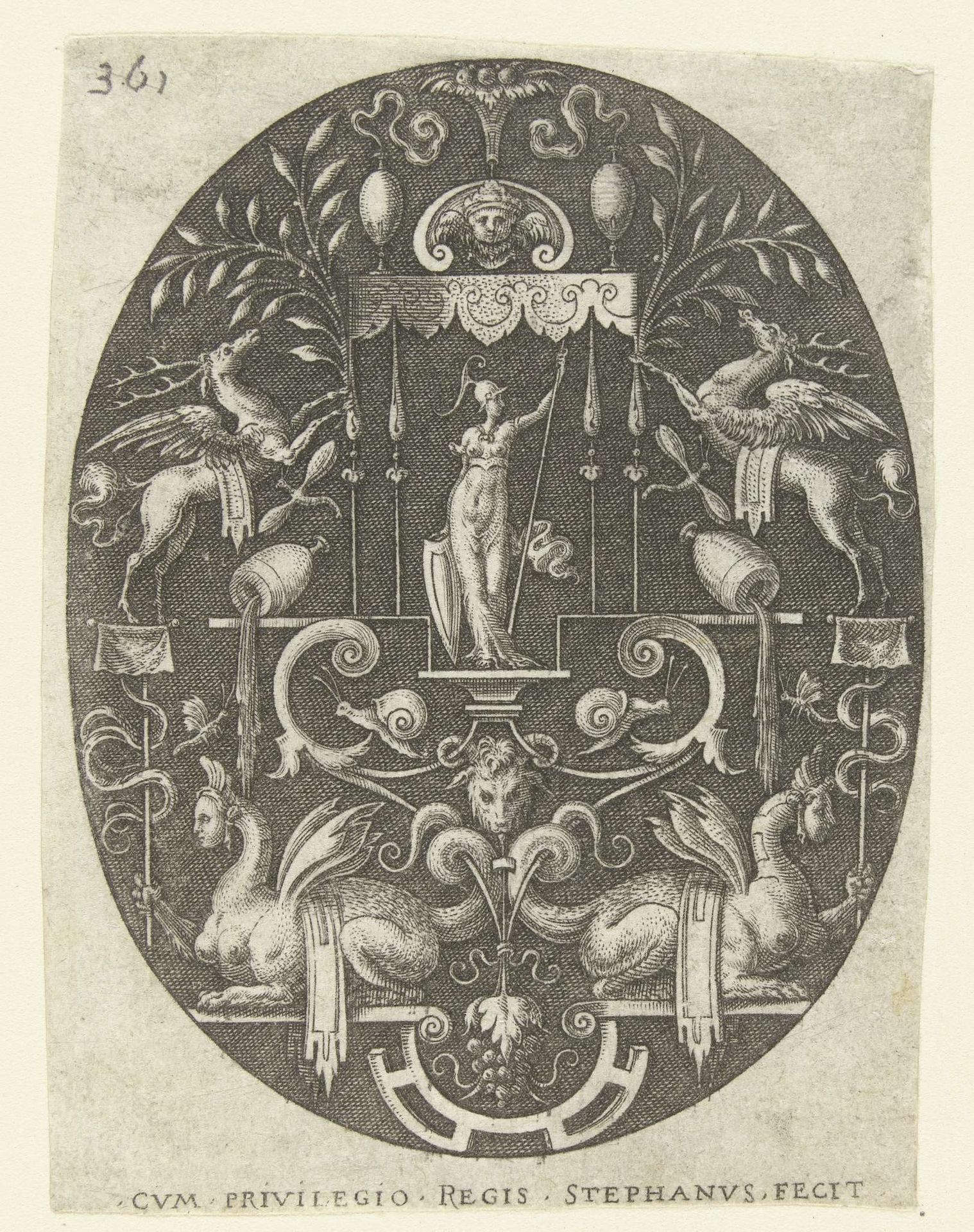 Bellona onder een baldakijn by Etienne Delaune