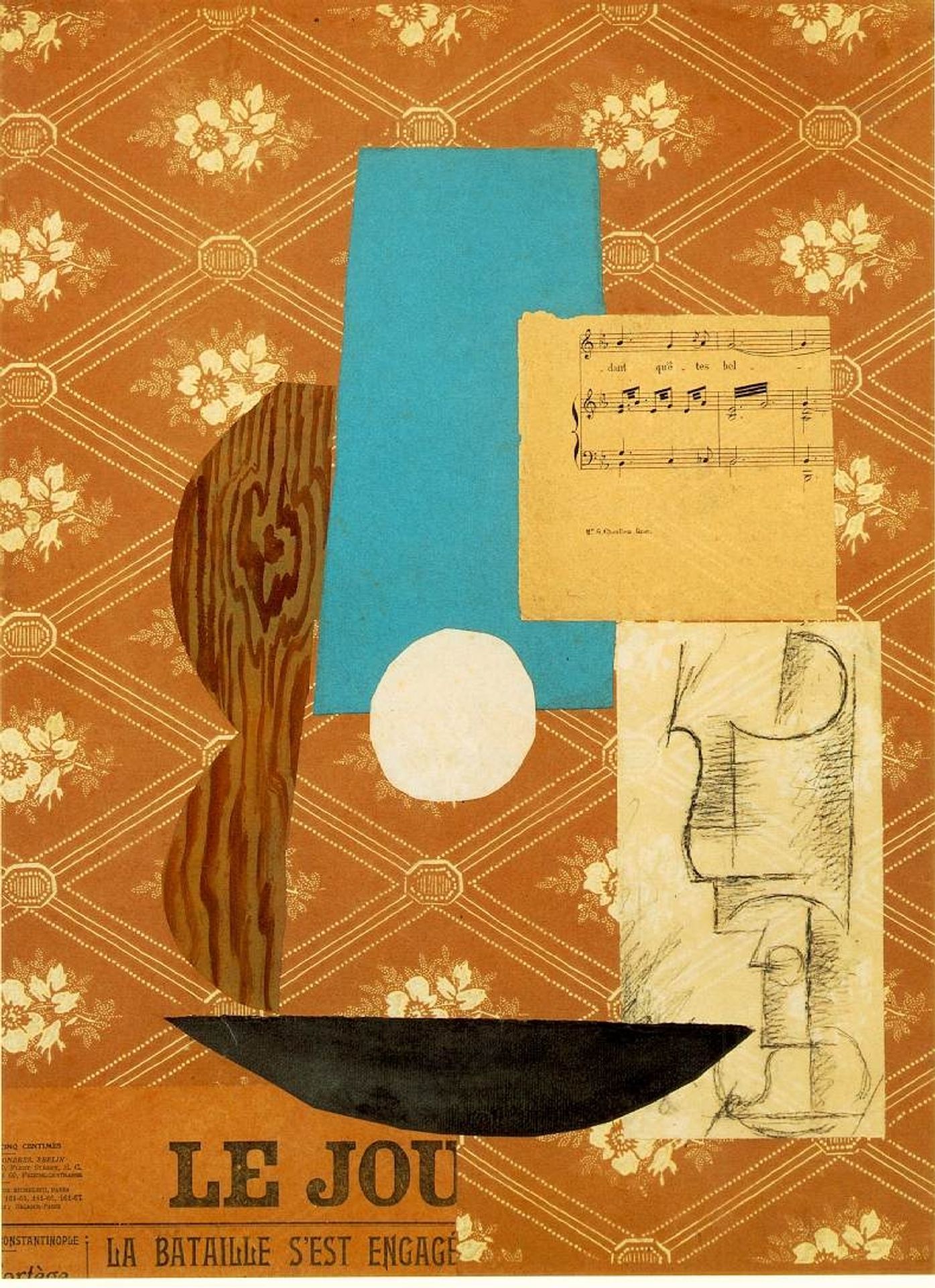 Guitar, Sheet music and Wine glass by Pablo Picasso