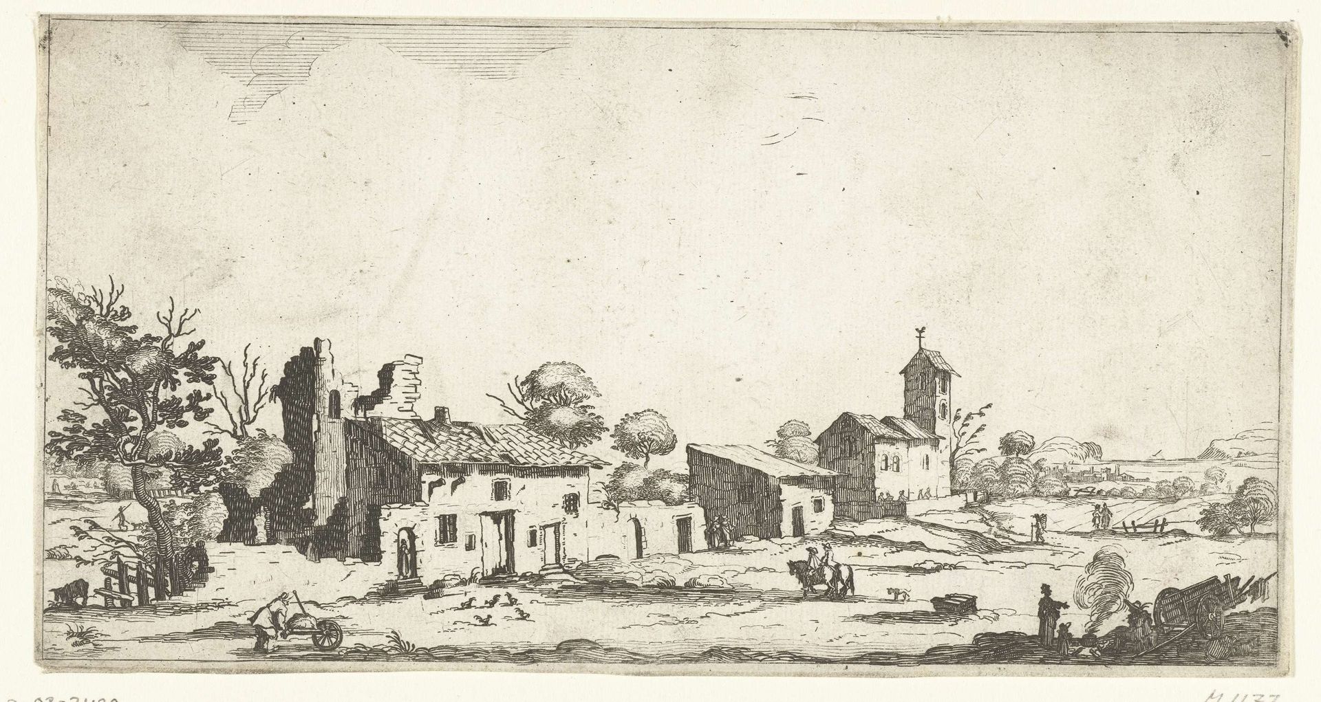 Landschap met kerk en man met kruiwagen by François Collignon