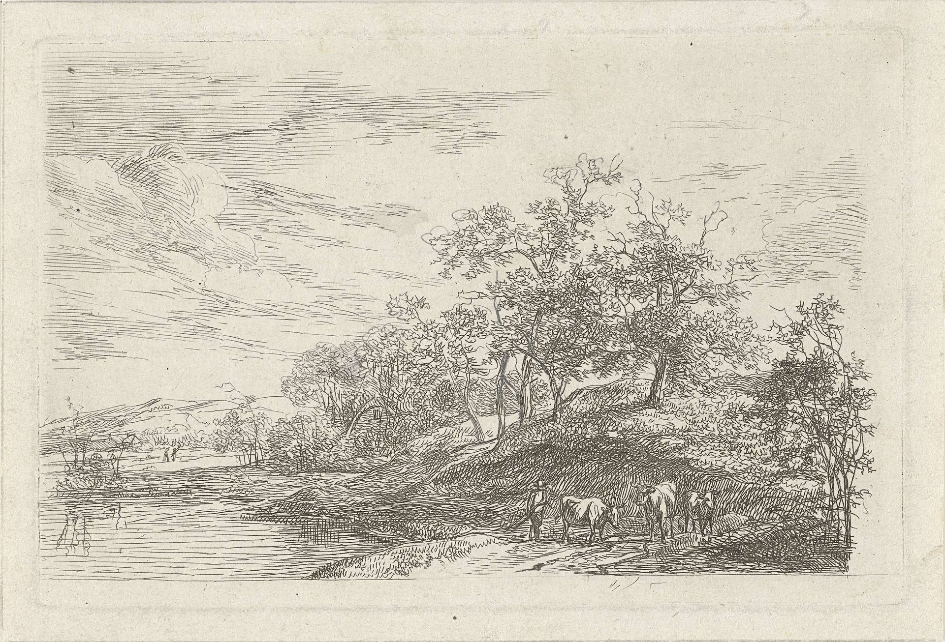 Herder met drie koeien by Hermanus Fock