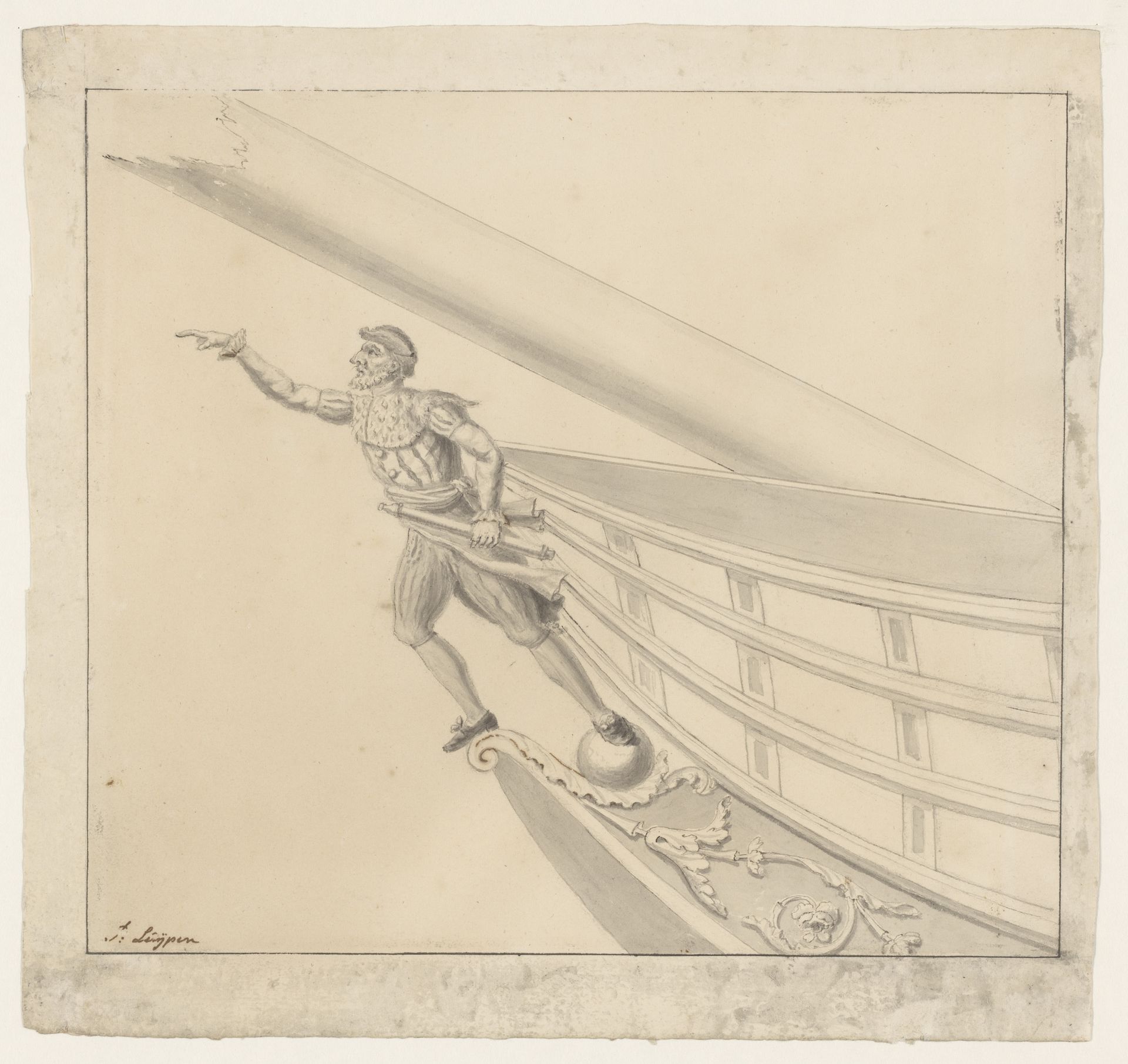 Boegbeeld van een man met een verrekijker by Pieter Luypen