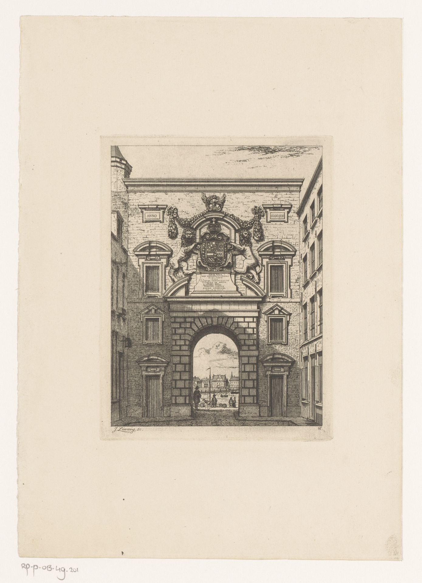 Gezicht op de Waterpoort aan de Schelde in Antwerpen by Jean Théodore Joseph Linnig