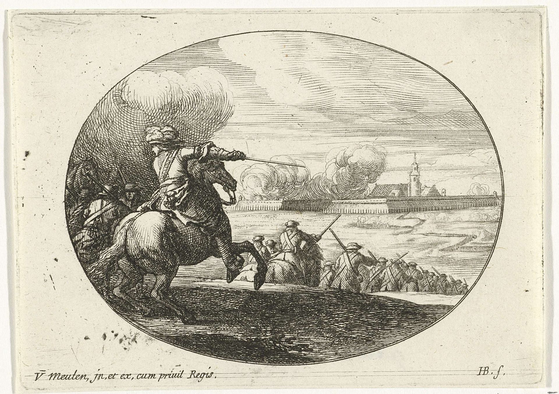 Belegering van een stad met stadswallen by Jan van Huchtenburg