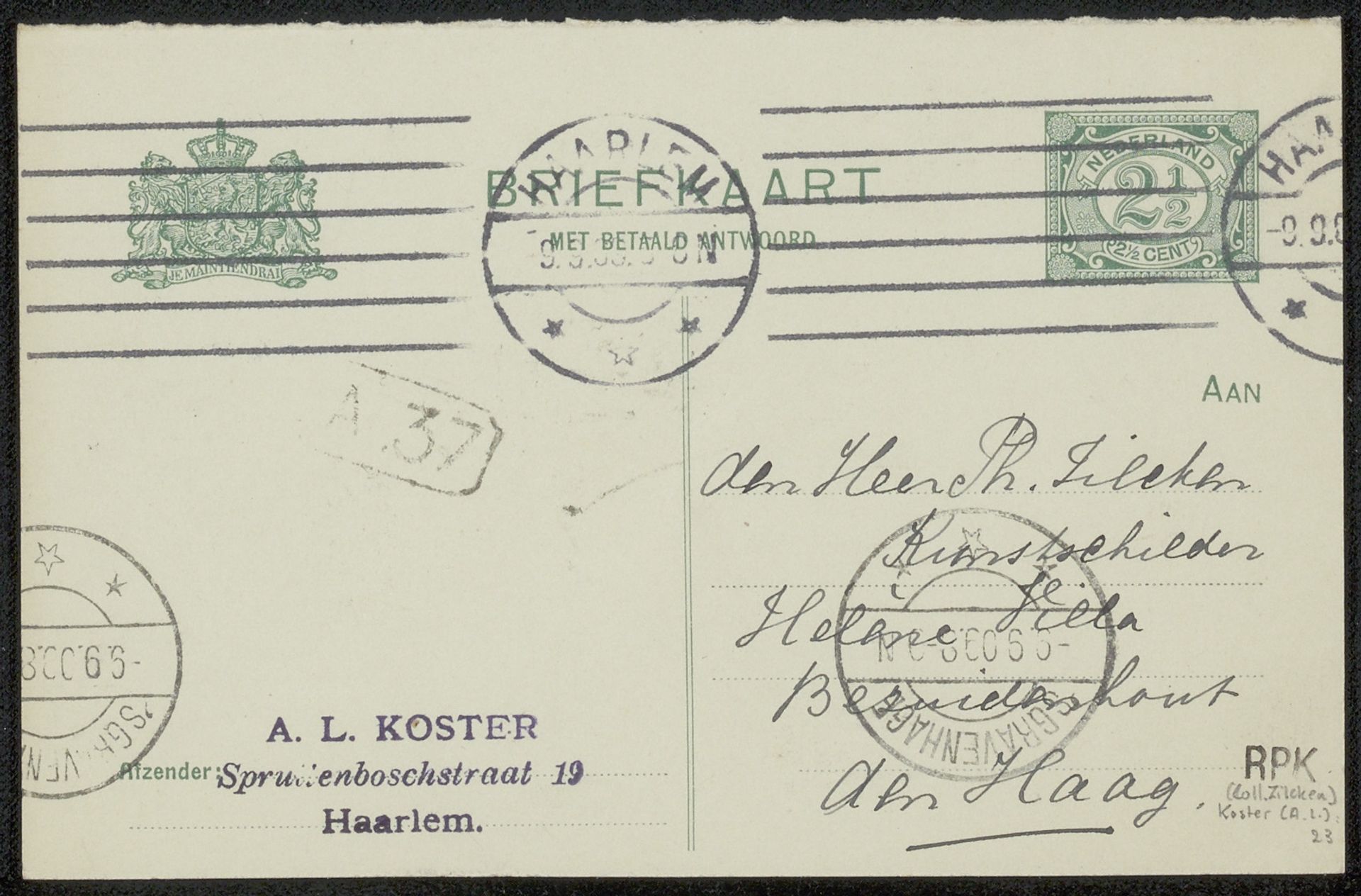 Briefkaart aan Philip Zilcken by Anton L. Koster