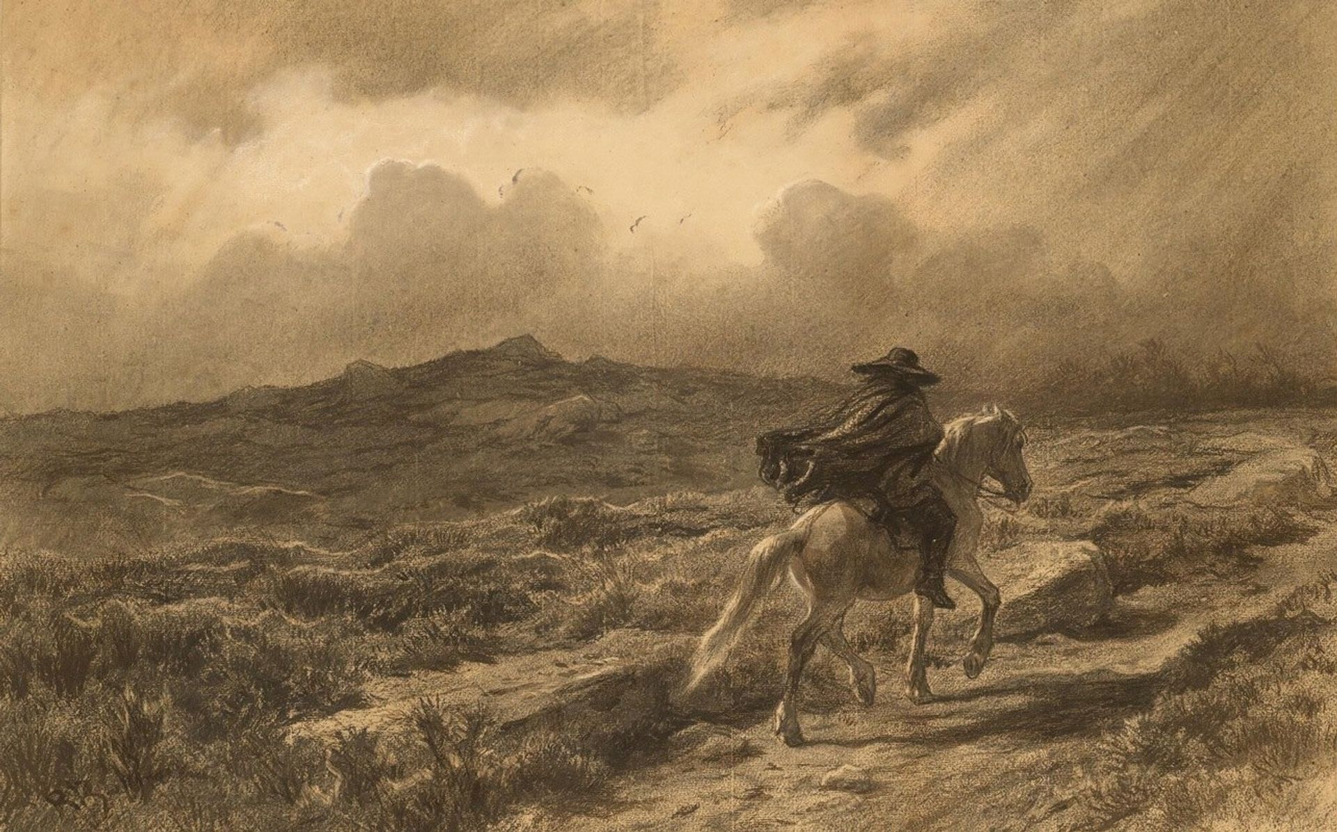 Horse and rider on the Scottish highlands by Rosa Bonheur