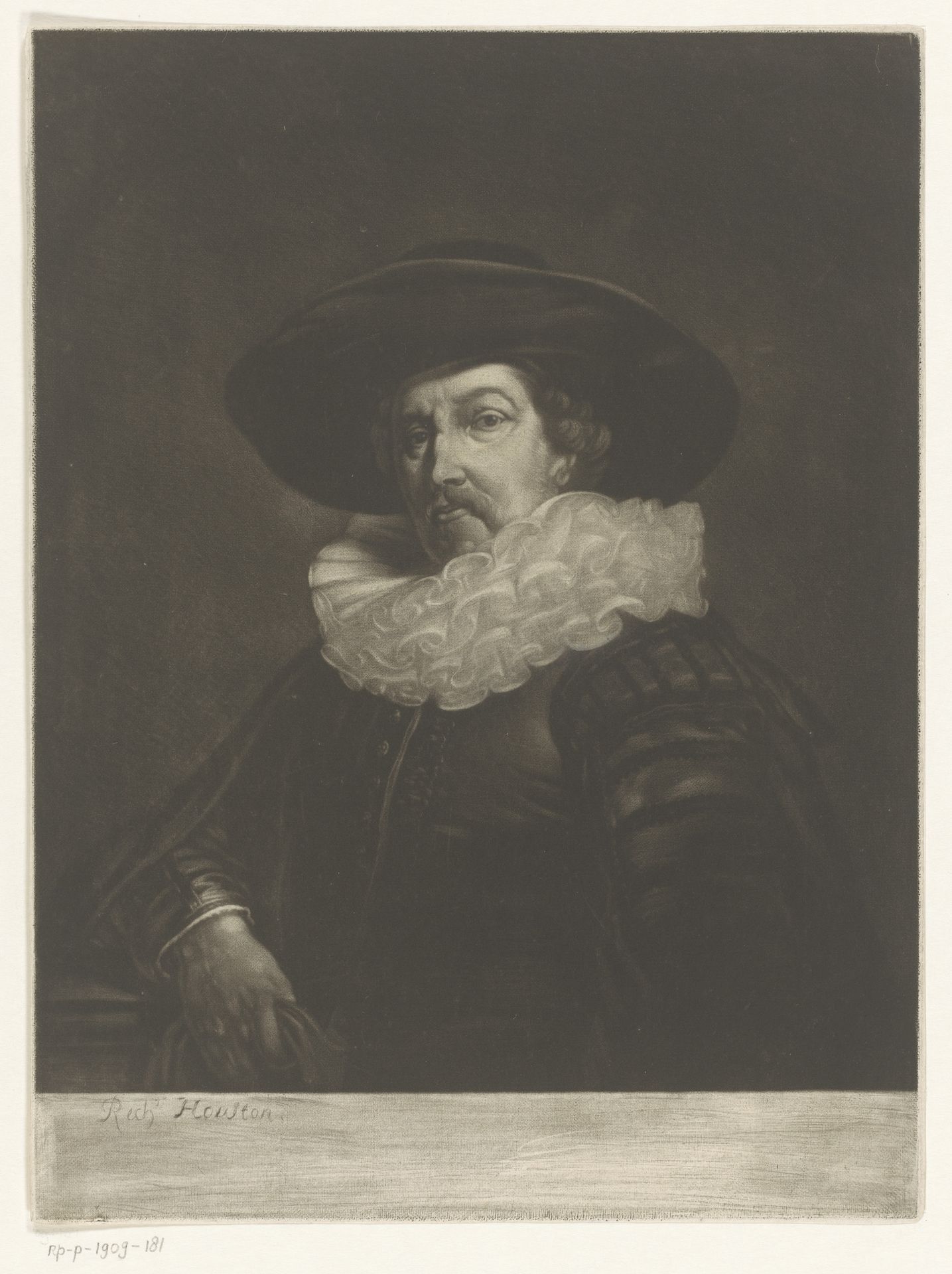 Portret van een onbekende man met een geplooide kraag en hoed by Richard Houston