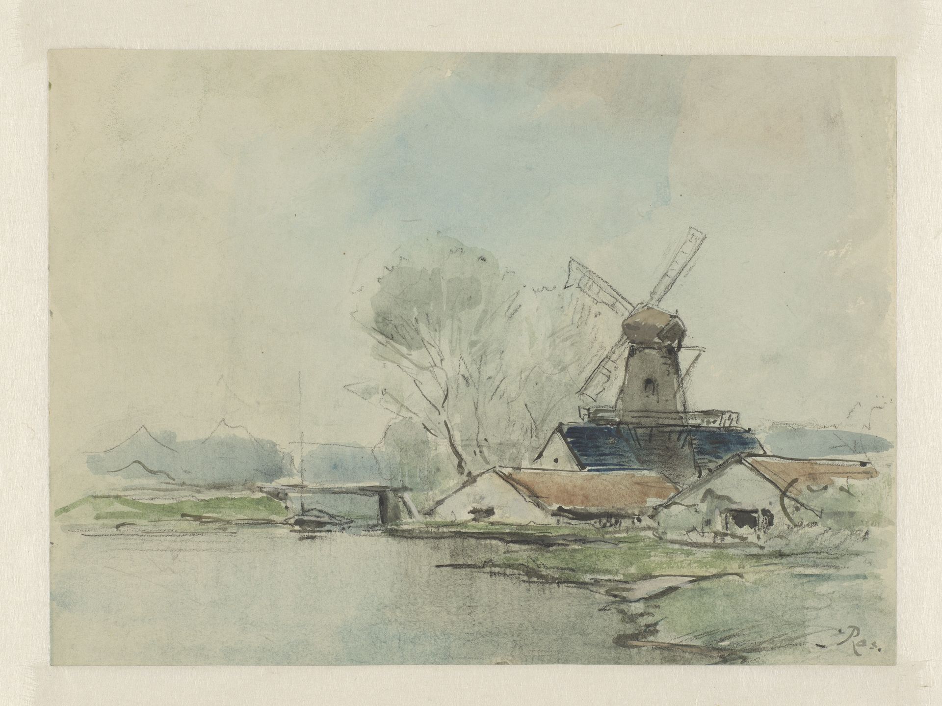 Molen tussen de Haarlemmerpoort en het Leidse Bosje by Pieter H.J.J. Ras