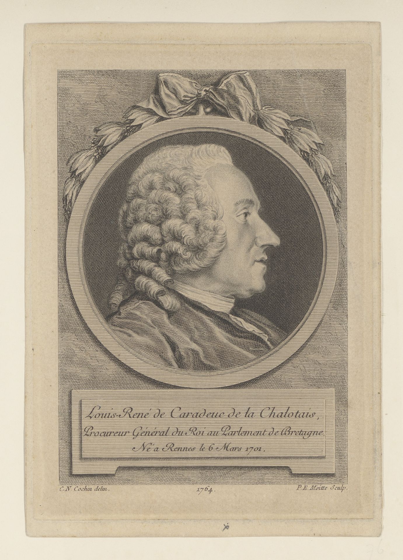 Portret van Louis-René de Caradeuc de La Chalotais by Pierre Etienne Moitte