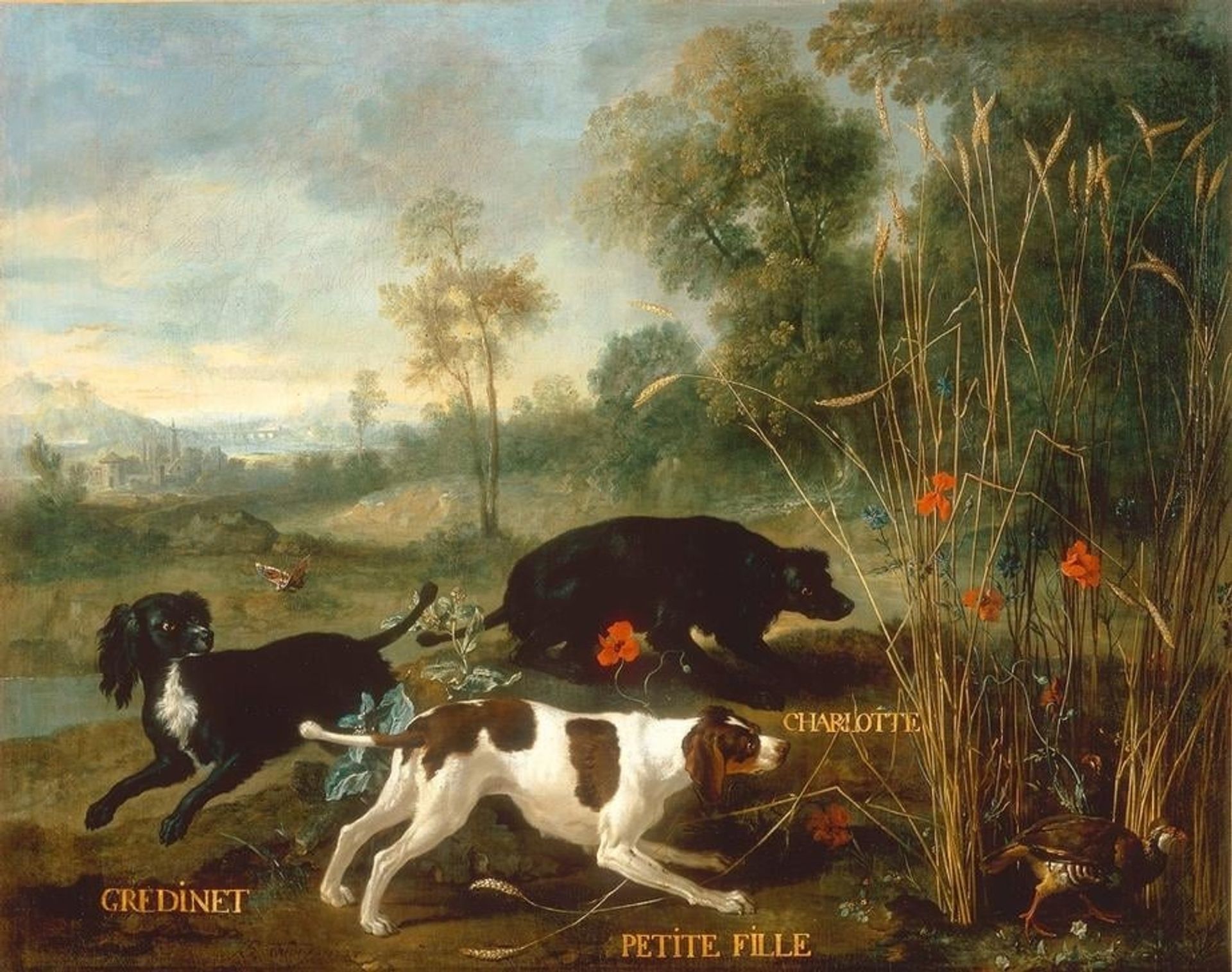 Gredinet, Petite Fille and Charlotte, three spaniels from Lou by Jean-Baptiste Oudry