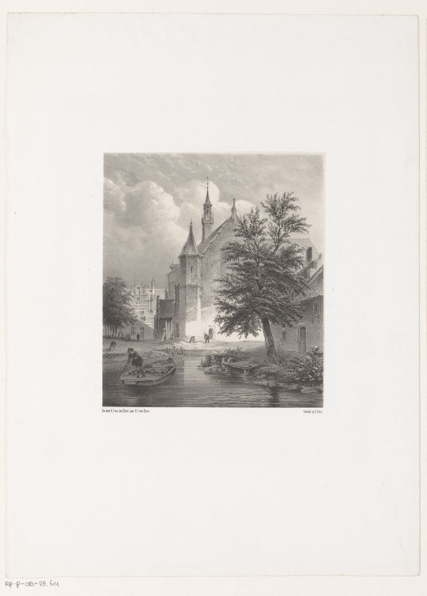 Gezicht op een rivier en een kerk by Hermanus Johannes van den Hout