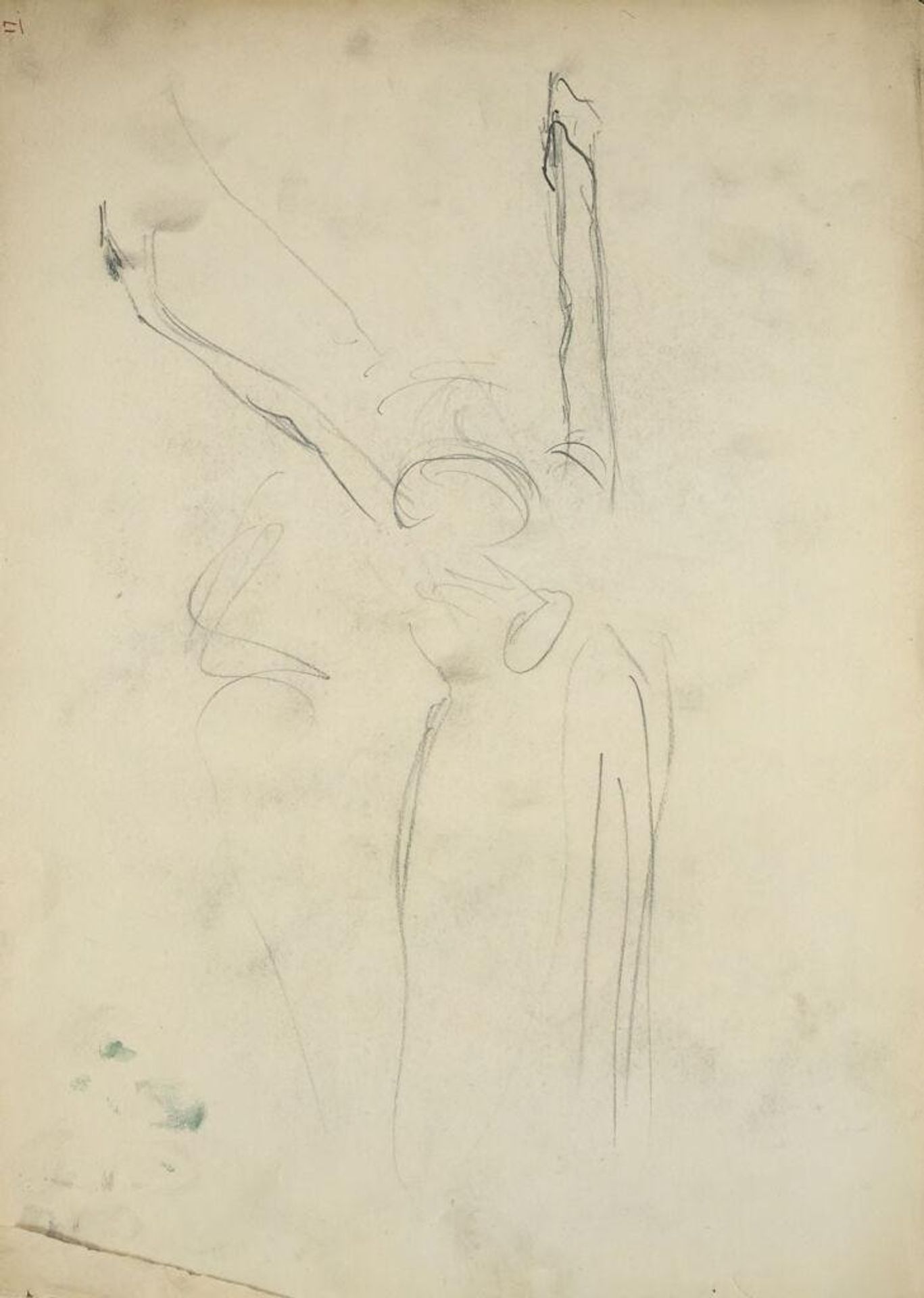 Figure with Arms Raised for "Spanish Dance;" verso: Isolde and BrangÃ¤ne, from "Tristan and Isolde" by John Singer Sargent