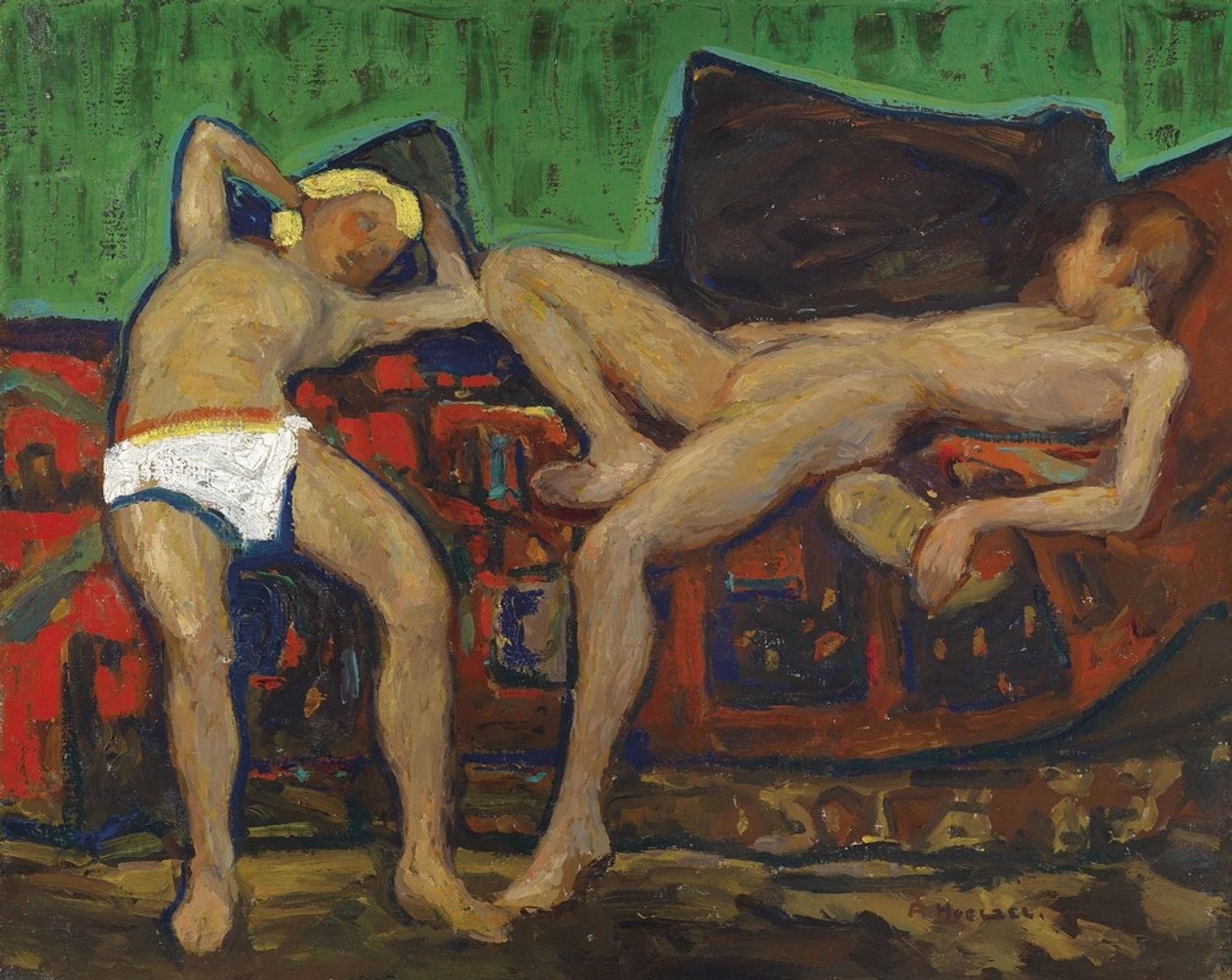 Zwei ruhende Akte by Adolf Hölzel