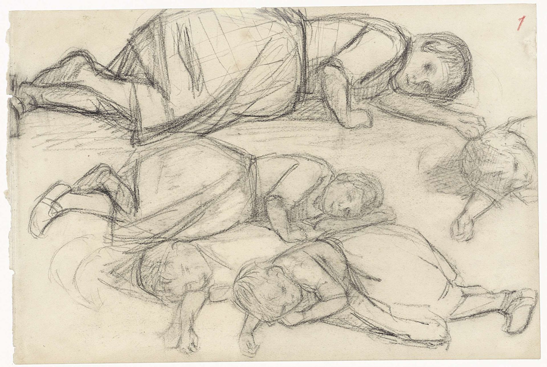 Studies van een liggend meisje by Jozef Israëls