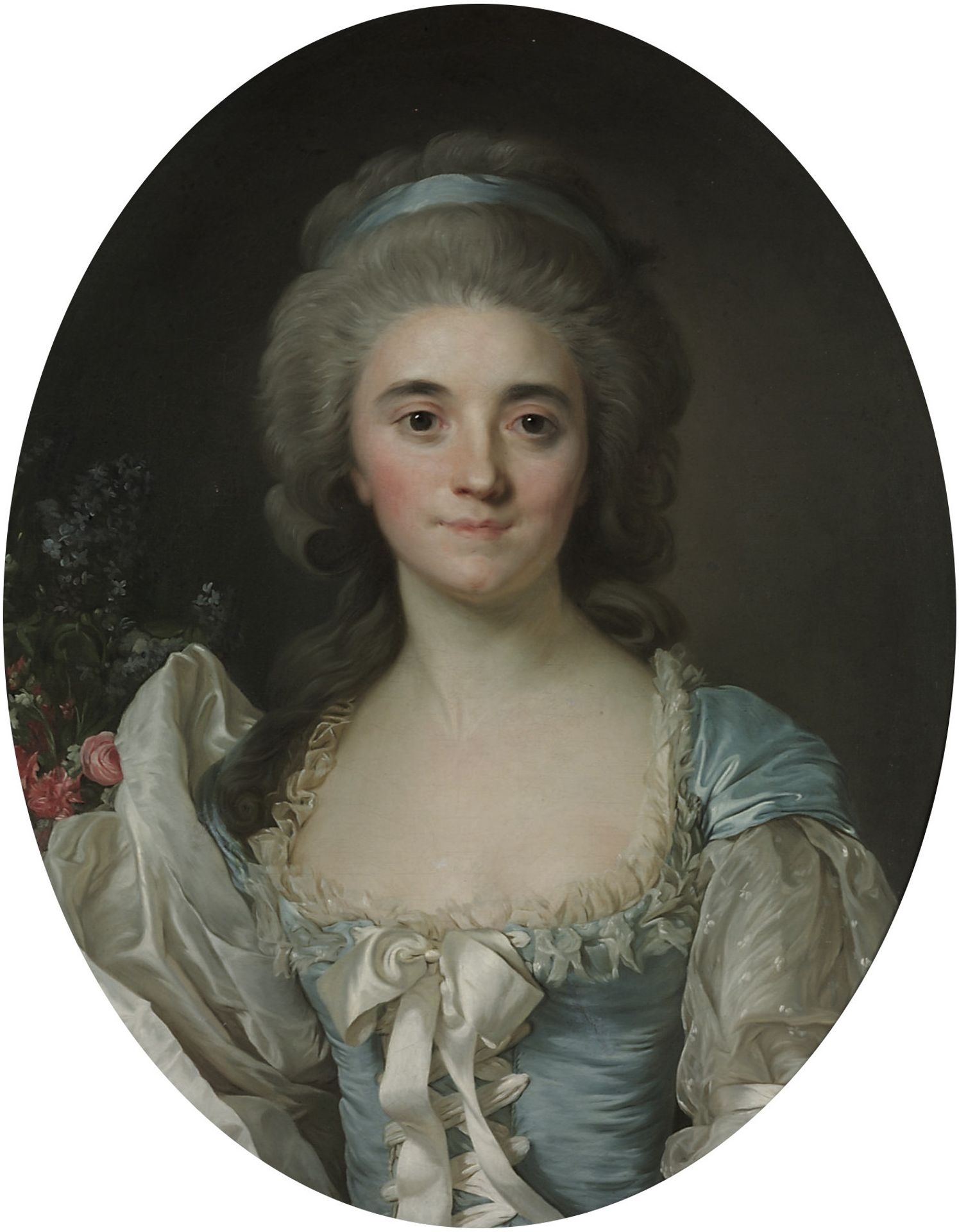 Portrait of Marie Joséphine of Savoy in a Turquoise Dress with White Lace Trim and Ribbon by Joseph Duplessis
