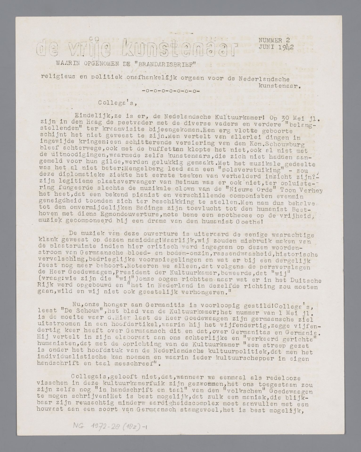 De Vrije Kunstenaar; religieus en politiek onafhankelijk orgaan voor de Nederlandsche Kunstenaars by Dico