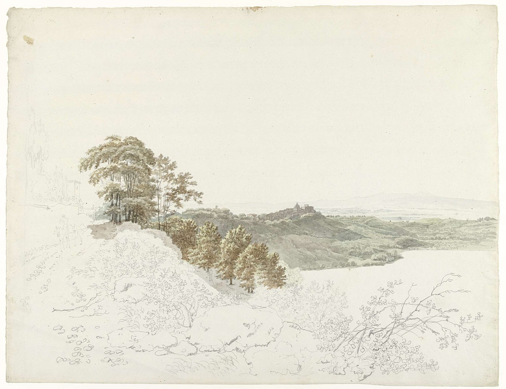 Gezicht op Castel Gandolfo vanaf de oever van het meer by Hendrik Voogd