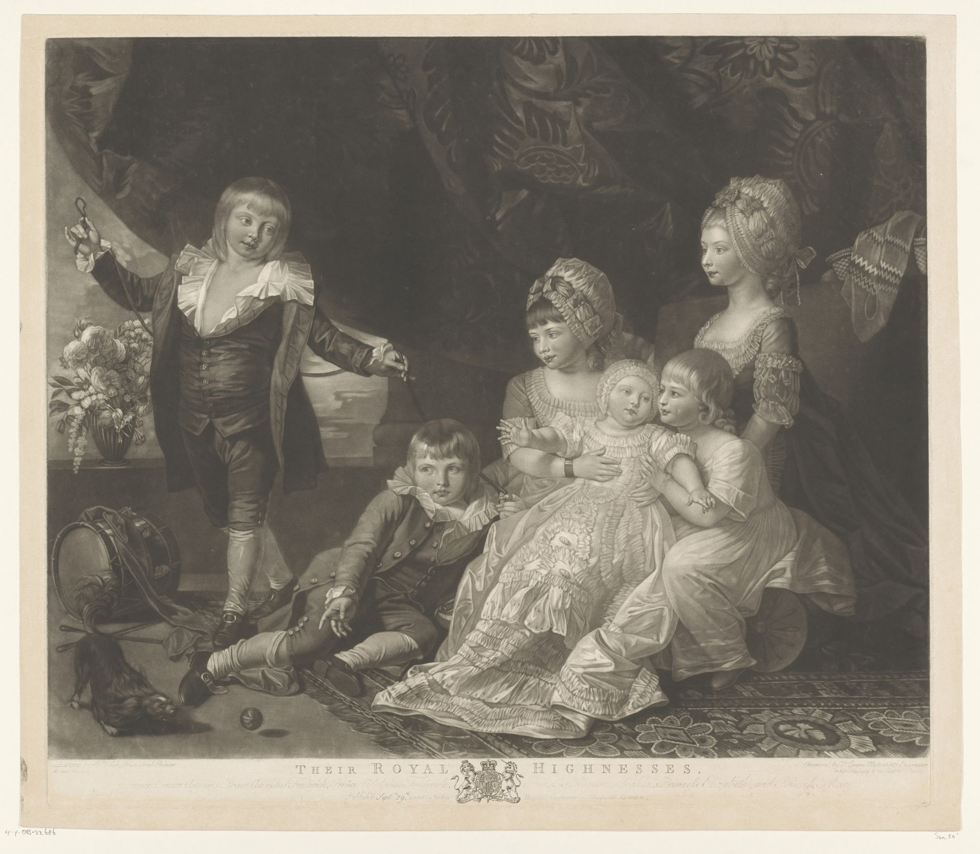 Portret van zes kinderen van George III en Charlotte van Mecklenburg-Strelitz by Valentine Green