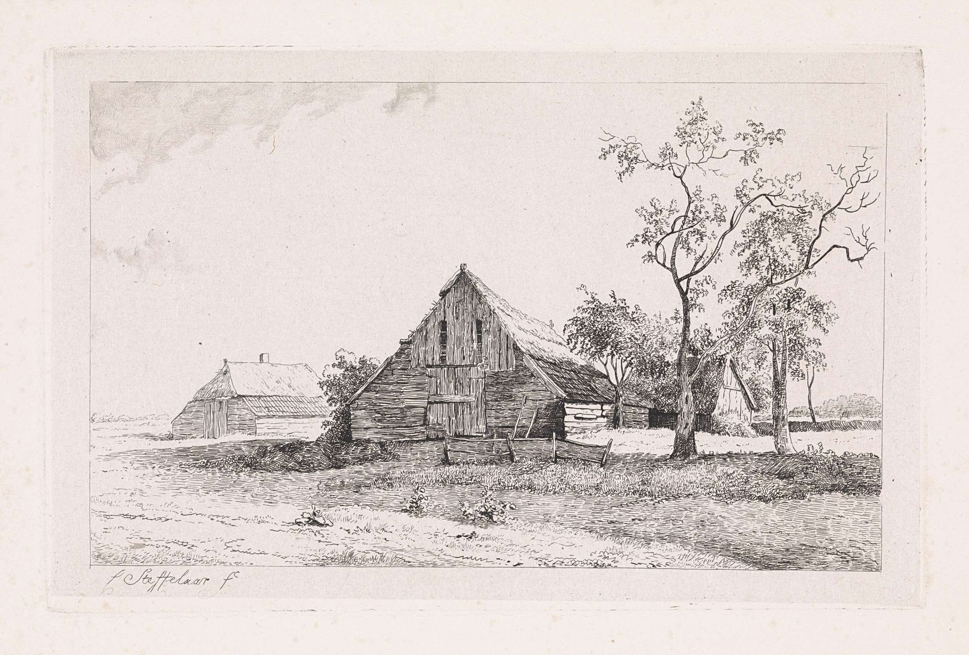 Houten boerderijen by Cornelis Steffelaar