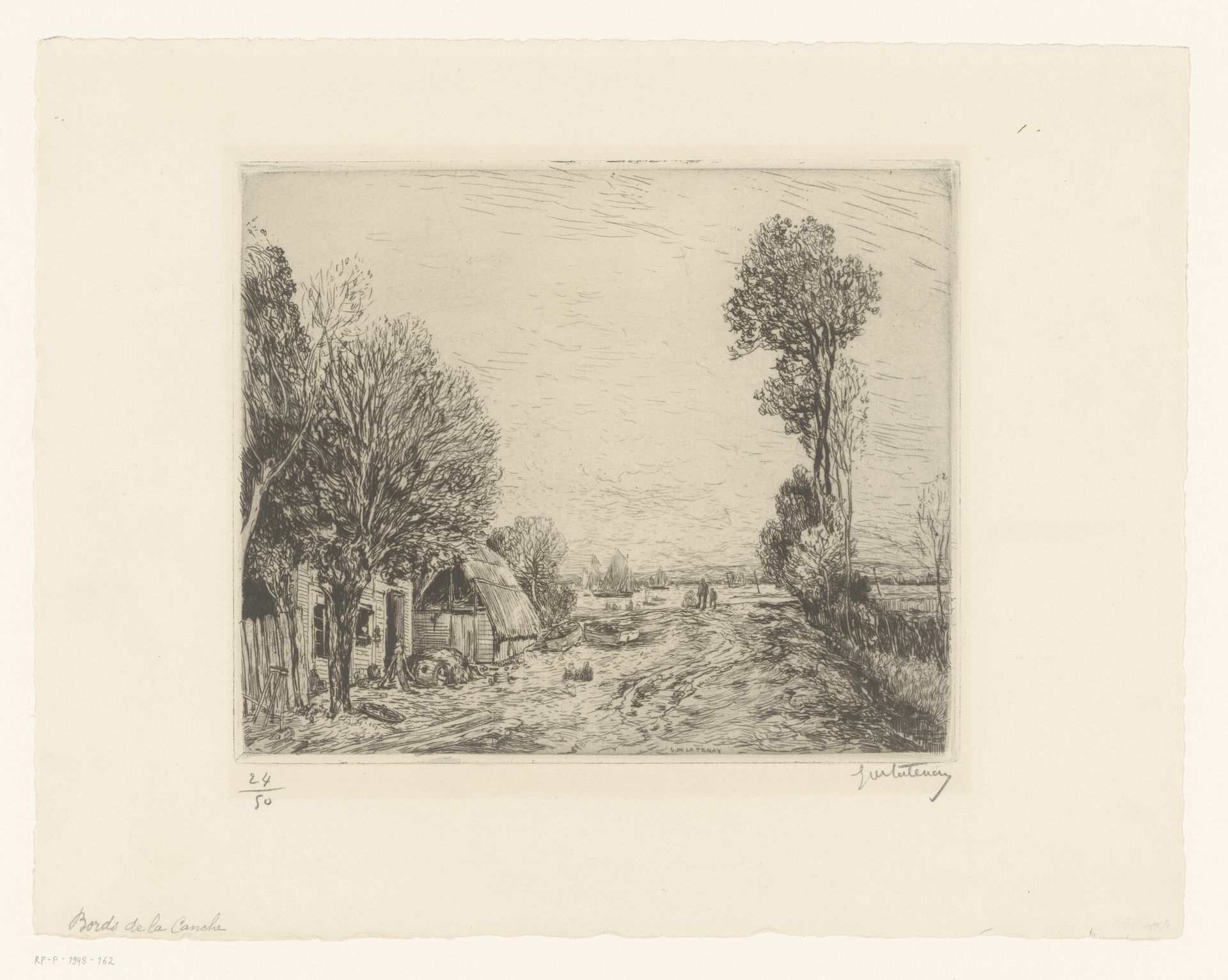Landschap met huis aan het water by Gaston de Latenay