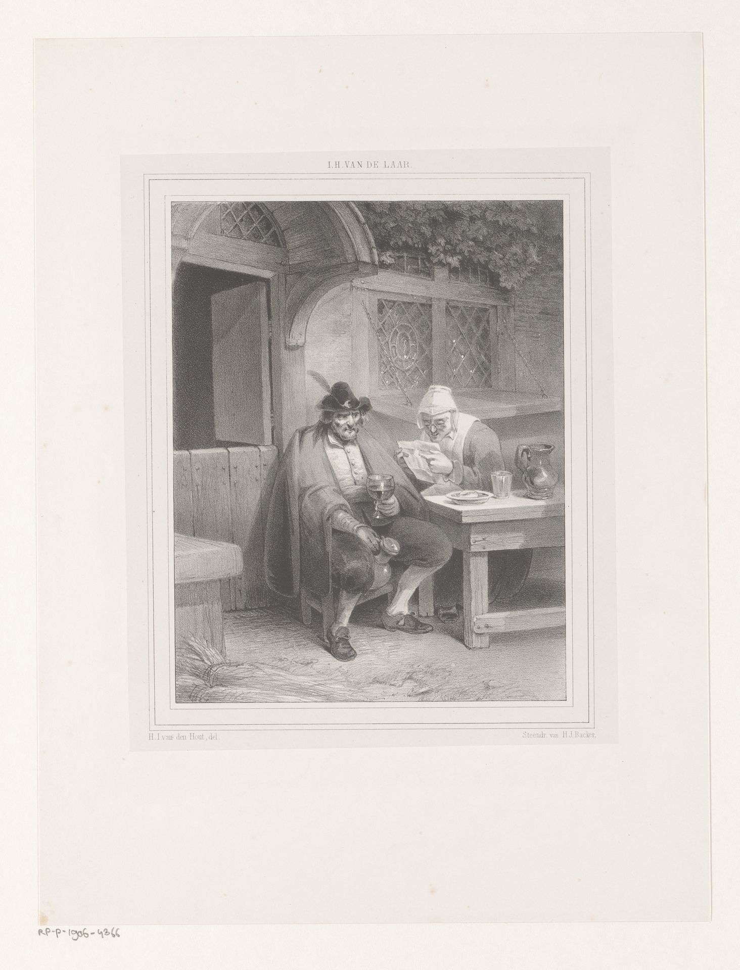 Brieflezende vrouw en bierdrinkende man by Hermanus Johannes van den Hout
