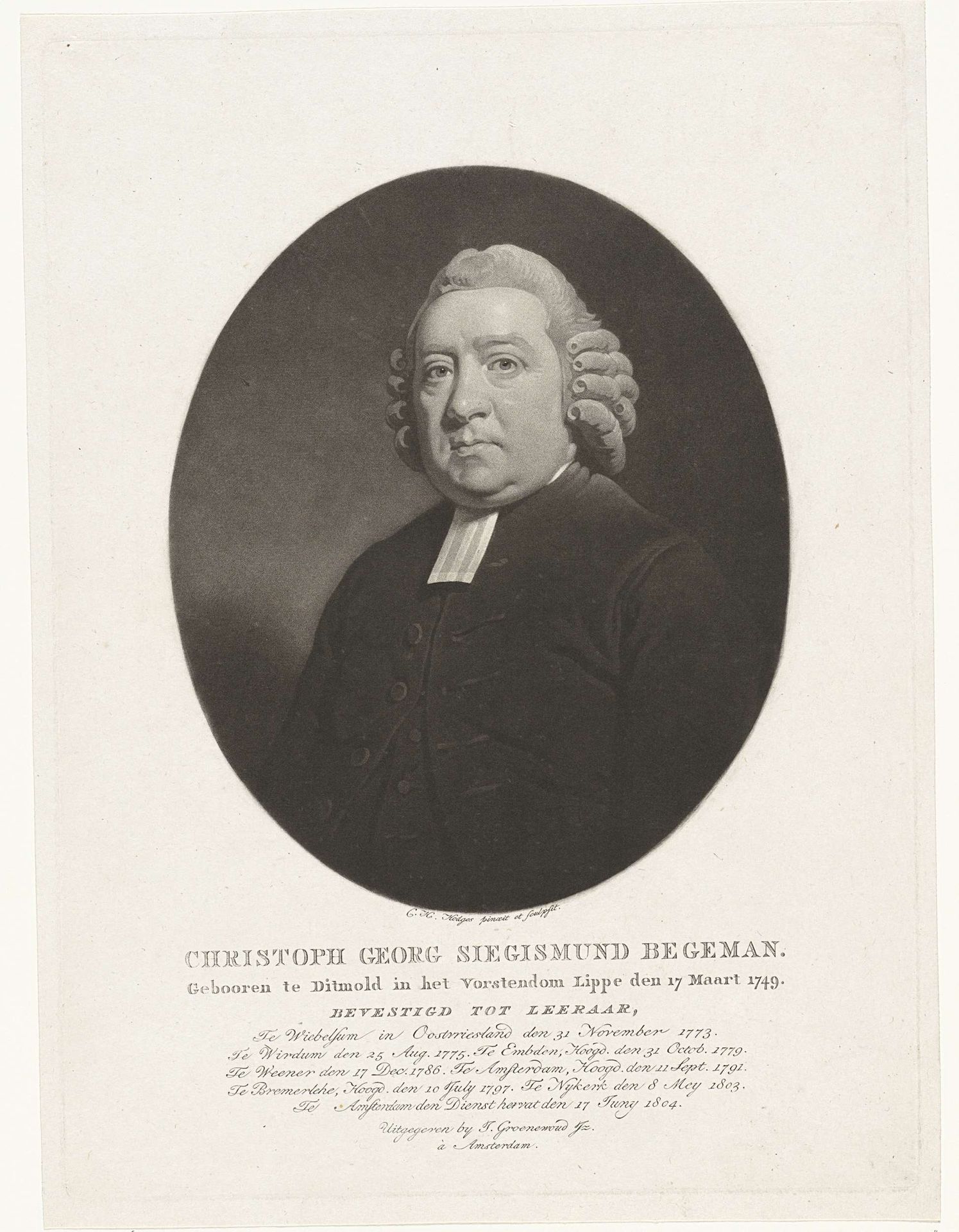 Portret van de predikant Christoph Georg Siegmund Begemann by Charles Howard Hodges