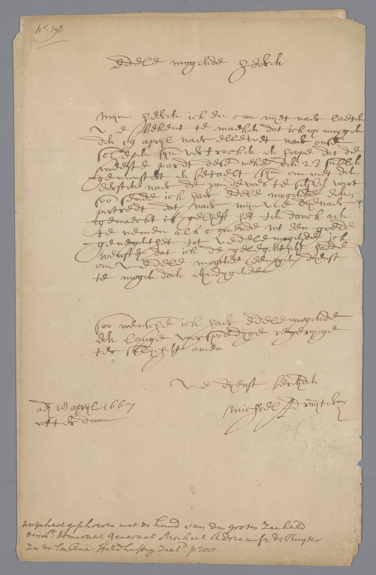 Brief van M.A. de Ruyter 18 april 1667 by Michiel Adriaansz. de Ruyter