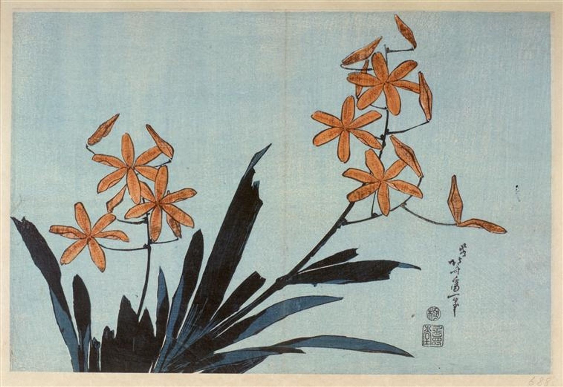 Orange orchids by Katsushika Hokusai