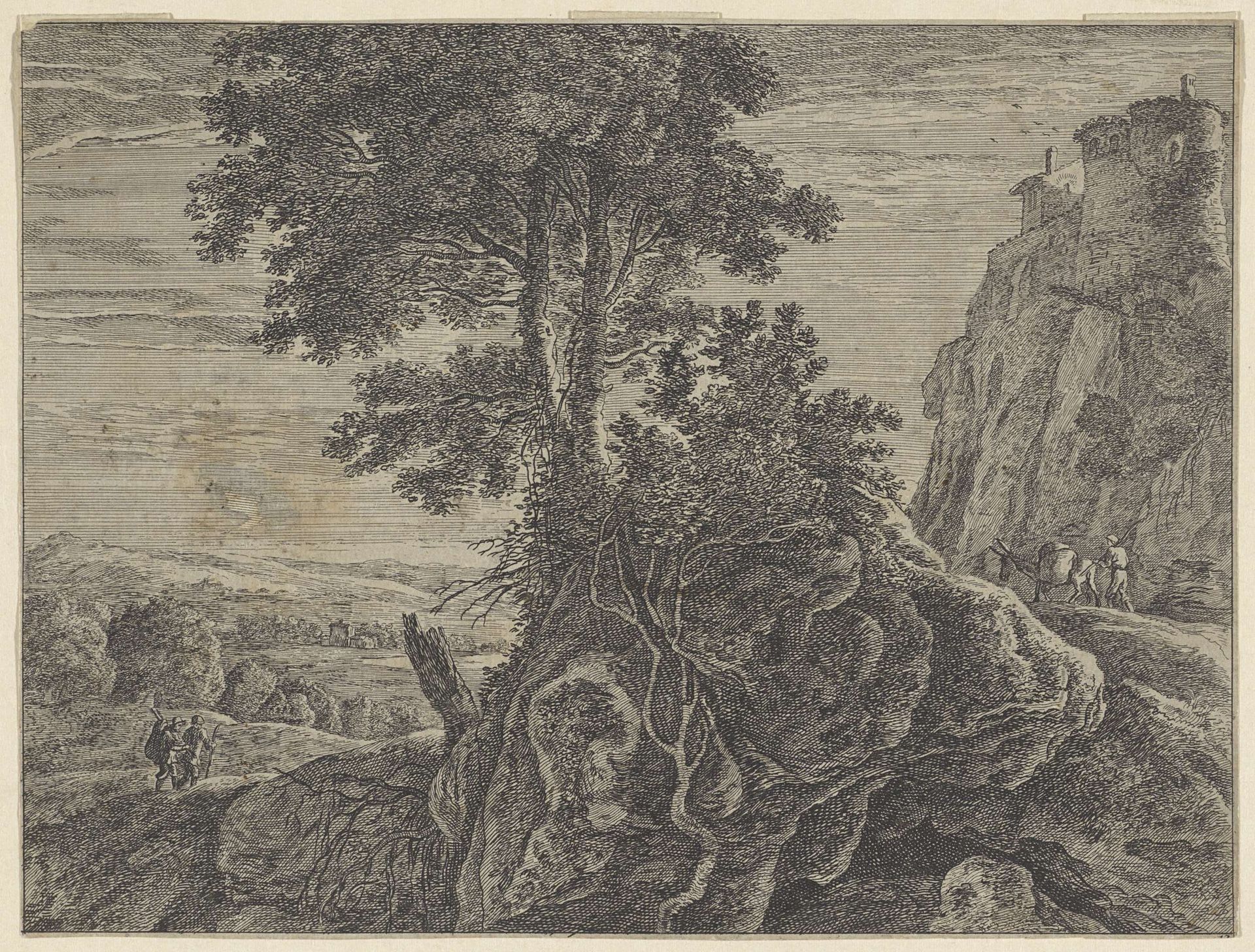 Landschap met een gebouw op een rots by Anonymous